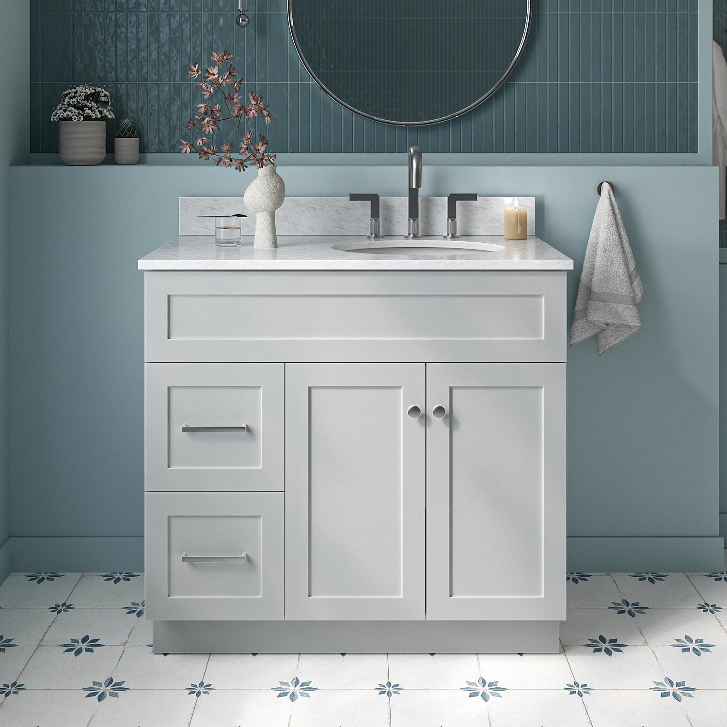 ARIEL F037SRCW2OVOGRY Hamlet 37-in Grey Undermount Single sink Bathroom Vanity with 0.75" Carrara White Marble Natural marble Top