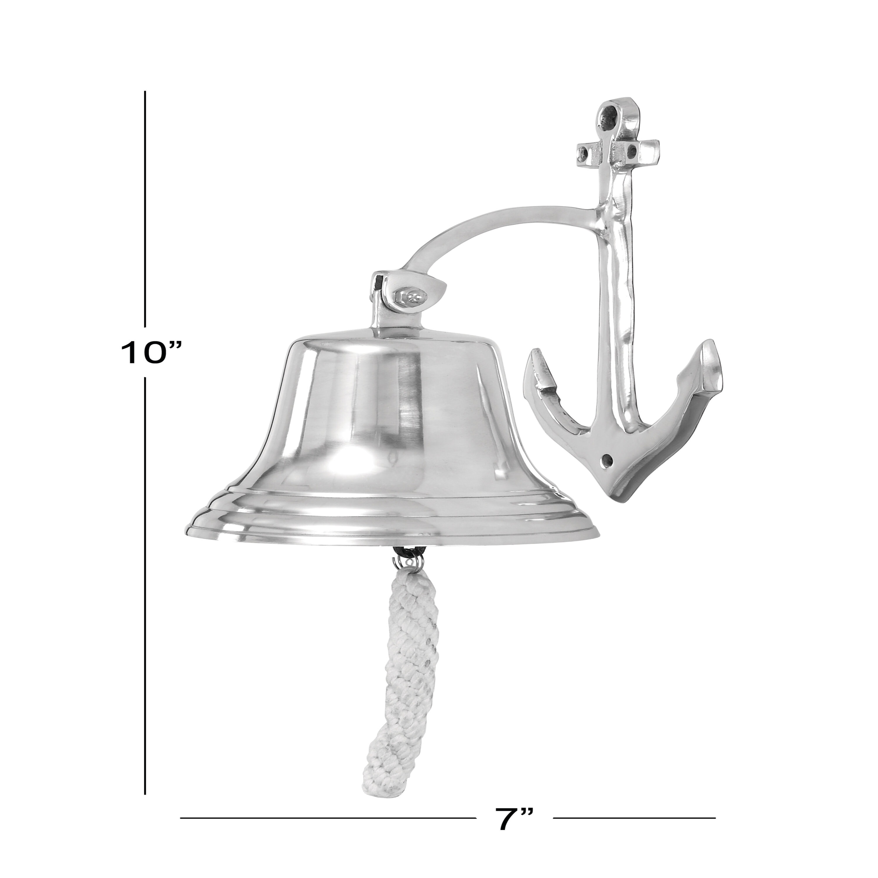 Silver Aluminum Nautical Bell Wall Sculpture with Anchor Backing