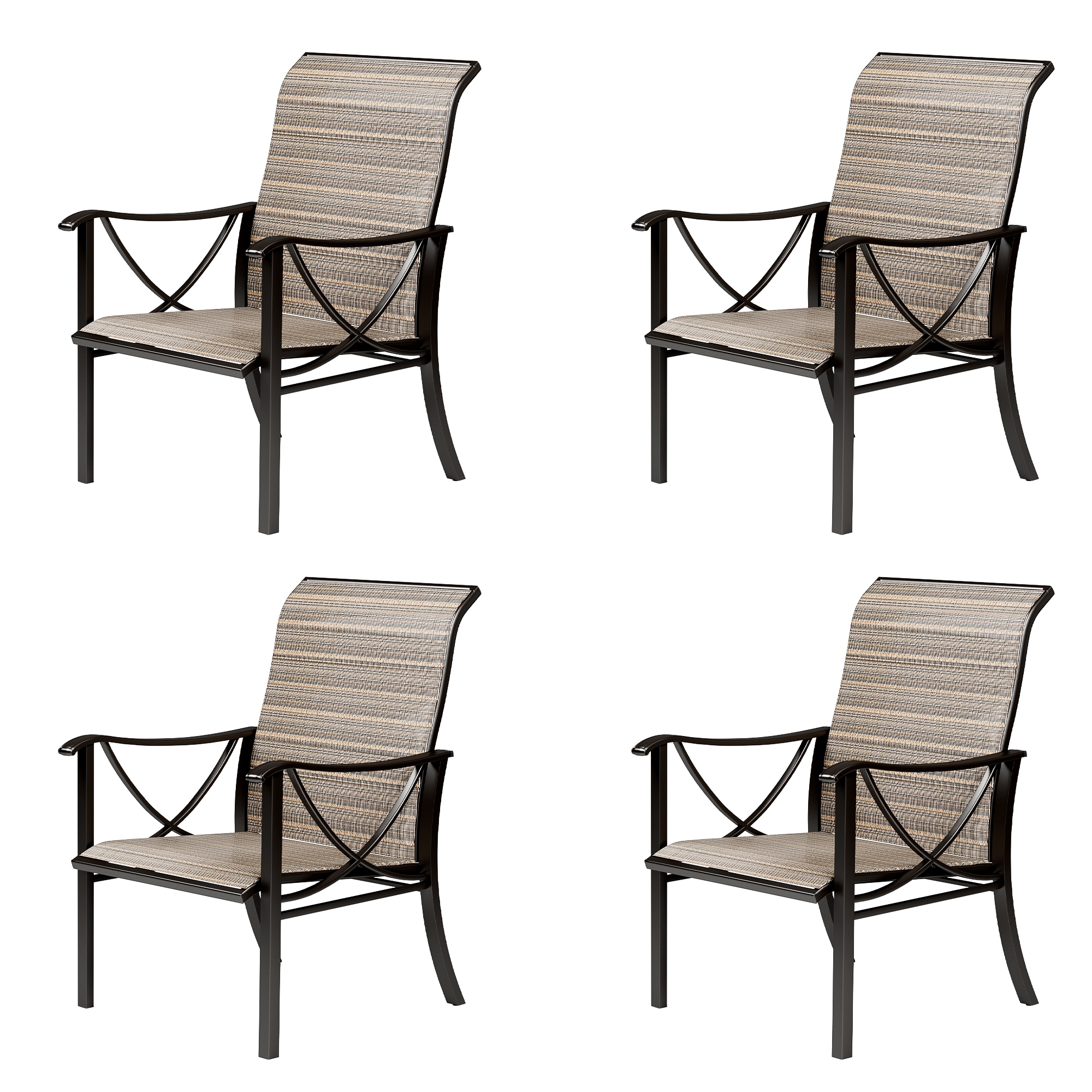 ALAULM LS-TSL-4CHAIRS Textilene Dining Chairs Set of 4 Stackable Black Aluminum Frame Stationary Dining Chair with Brown Solid Seat
