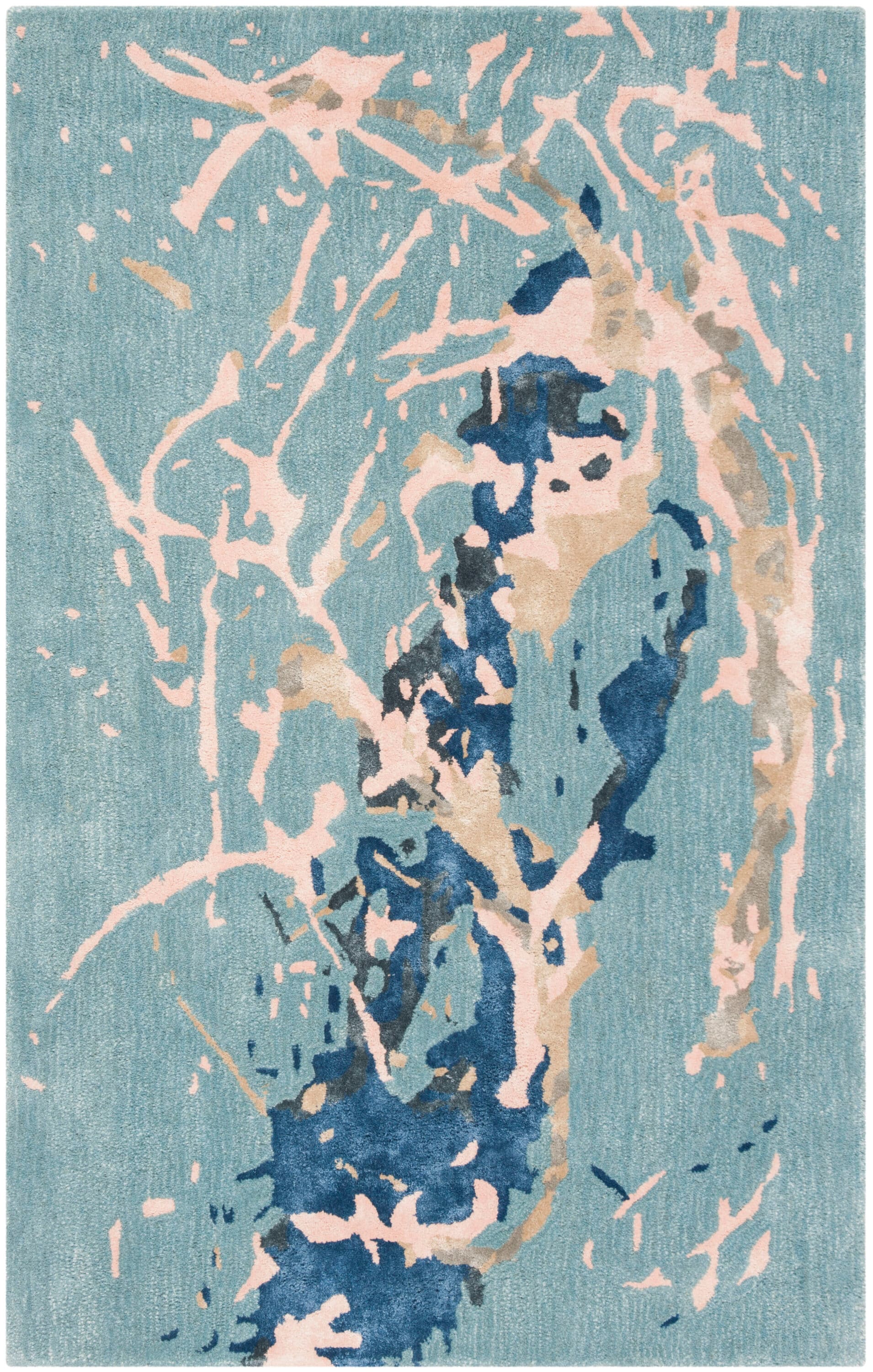 Soho Blue and Light Pink Wool Area Rug
