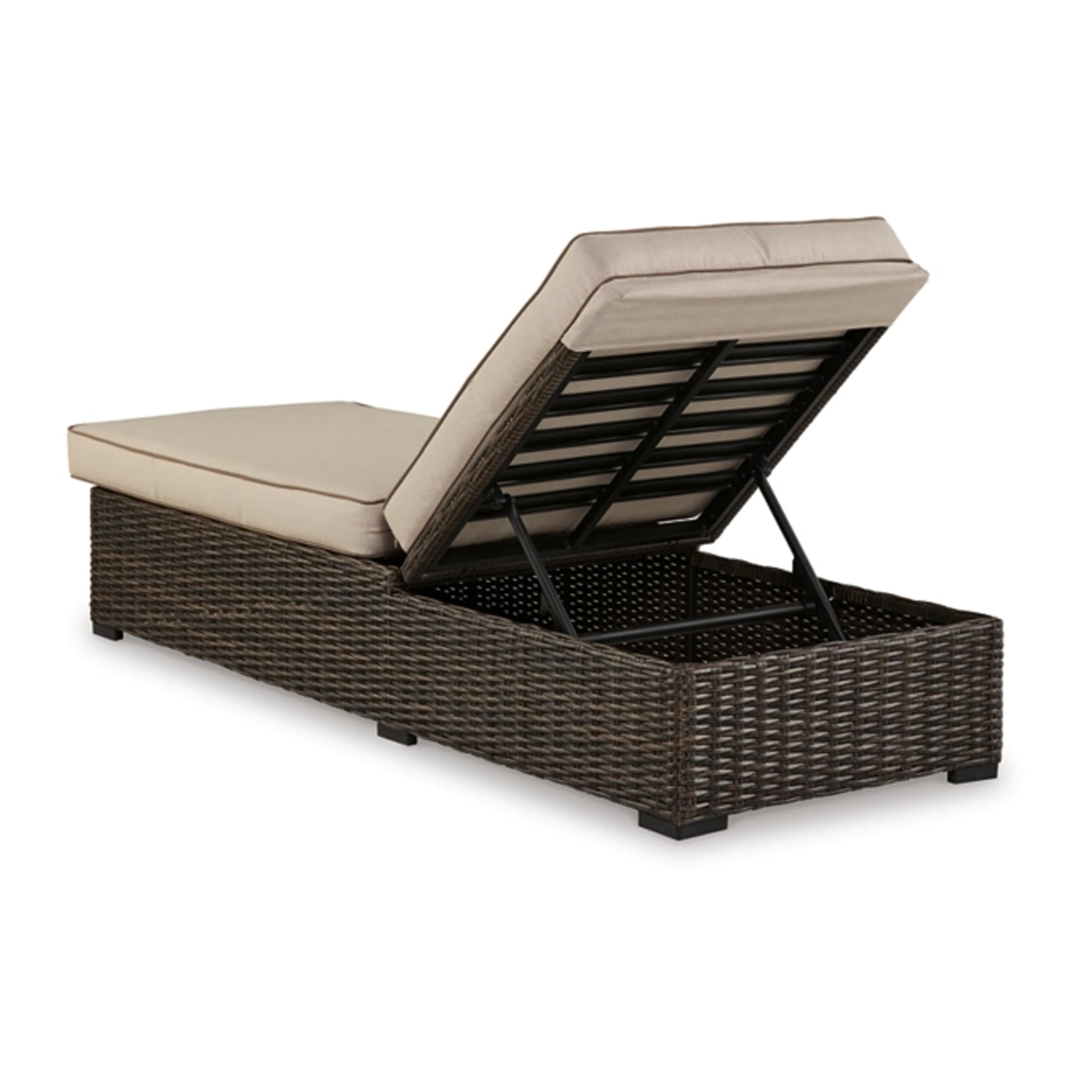 Beige and Dark Brown Outdoor Armless Chaise Lounge with Cushions