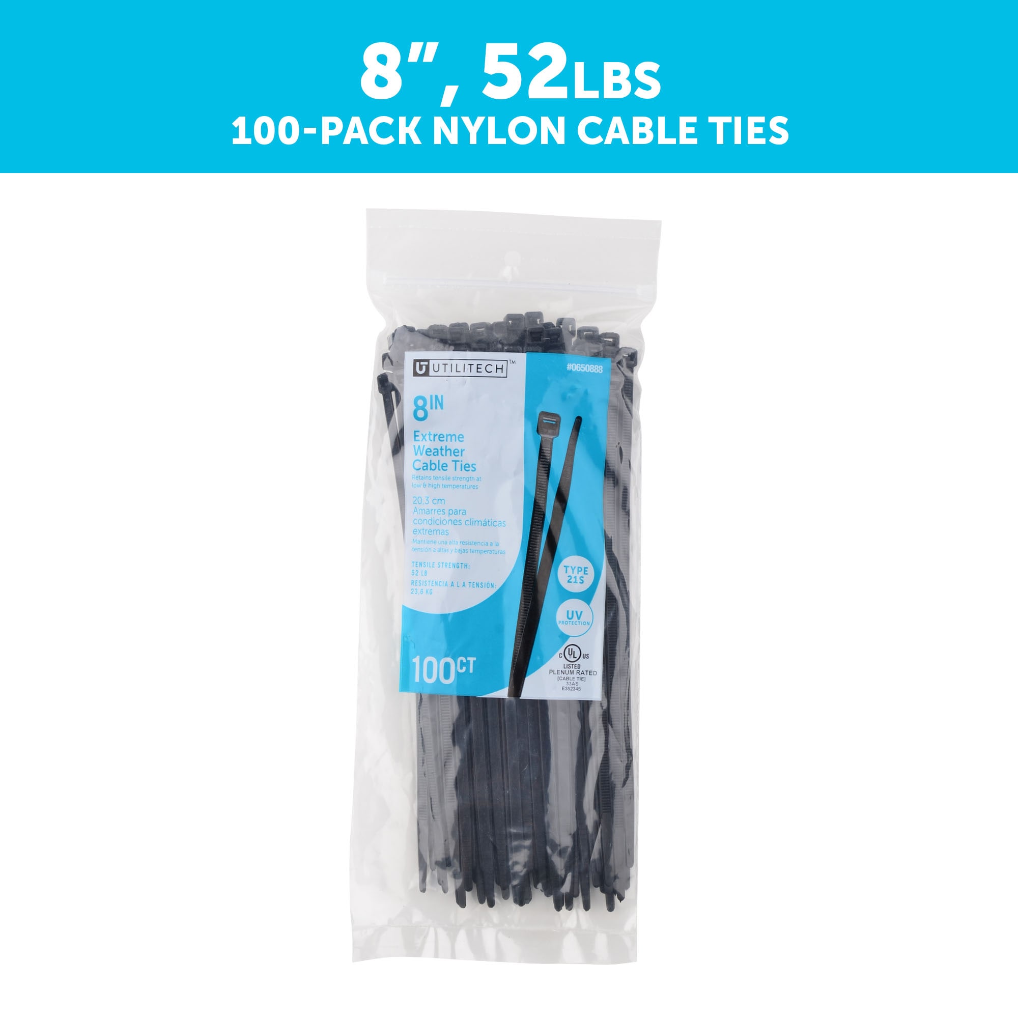 Utilitech SGY-CT47 8-in Nylon Zip ties Black with UV Protection ( 100 -Pack)