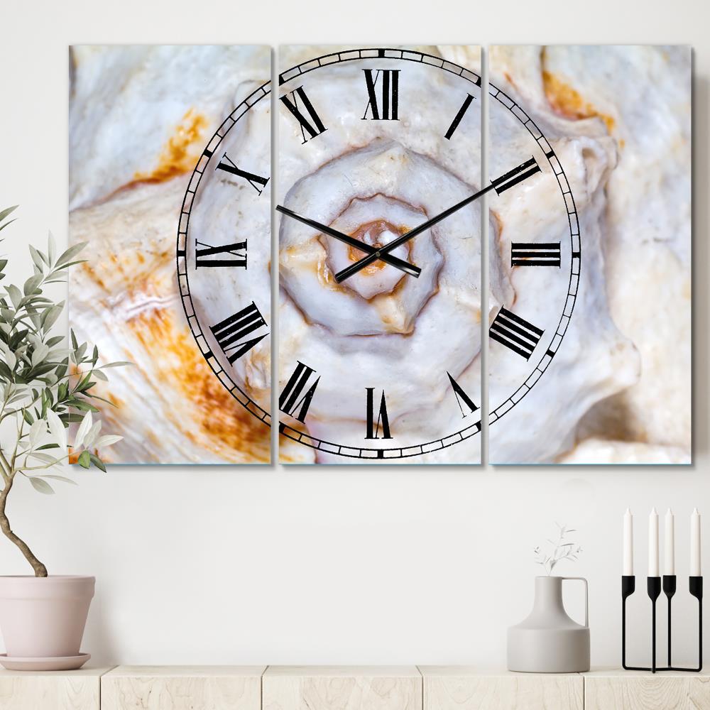 Designart 'Great Skeleton of Sea Shell' Beach Style Wall Clock - White Metal Rectangle Coastal Clock - Battery Included - Oversized 23-in H -  CLM13124-3P