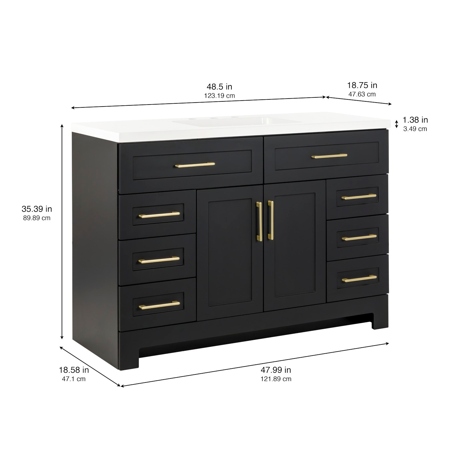 Style Selections Cauley 48-in Black Single Sink Bathroom Vanity with White Cultured Marble Top