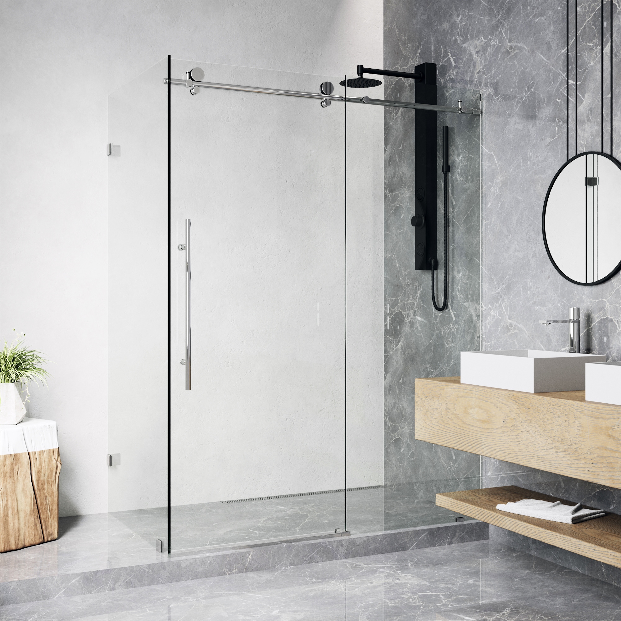 VIGO VG6053CHCL48 Elan E-Class Chrome 35-in W x 76-in H Frameless Corner Sliding Shower Door 3/8-in Thick Clear Glass