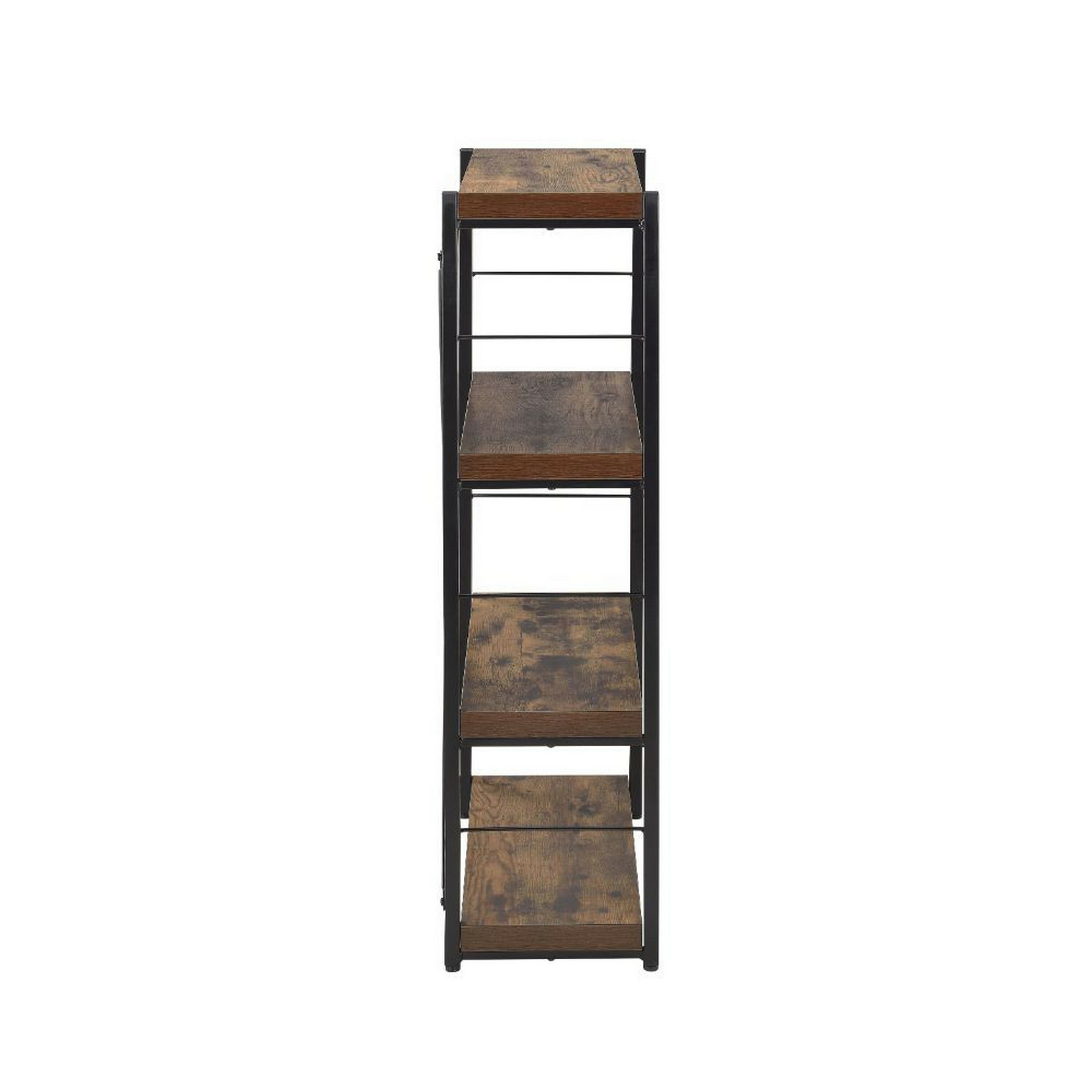 Weathered Oak Black Metal Frame 4-Tier Bookshelf