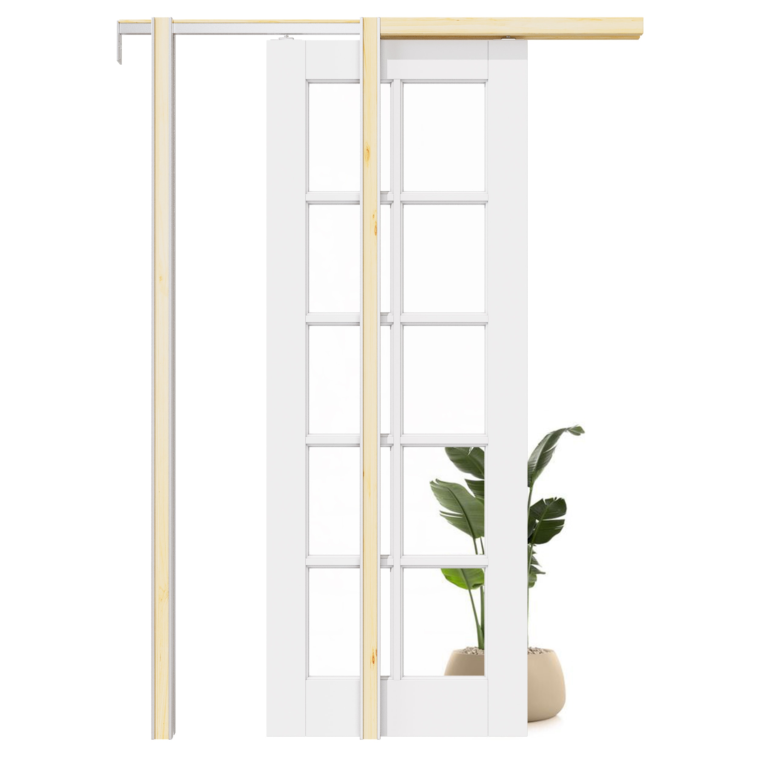 JUJUBON IN-PDPKSC-10CG-28 28-in x 80-in MDF Pocket Door Frame with Pocket Door,Pocket Door Frame and Hardware Soft Close Included