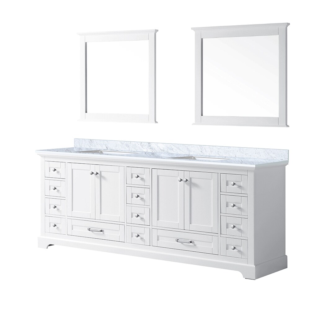 Dukes 84 Navy Blue Double Vanity, White Carrara Marble Top, White Squ -  HouseTie