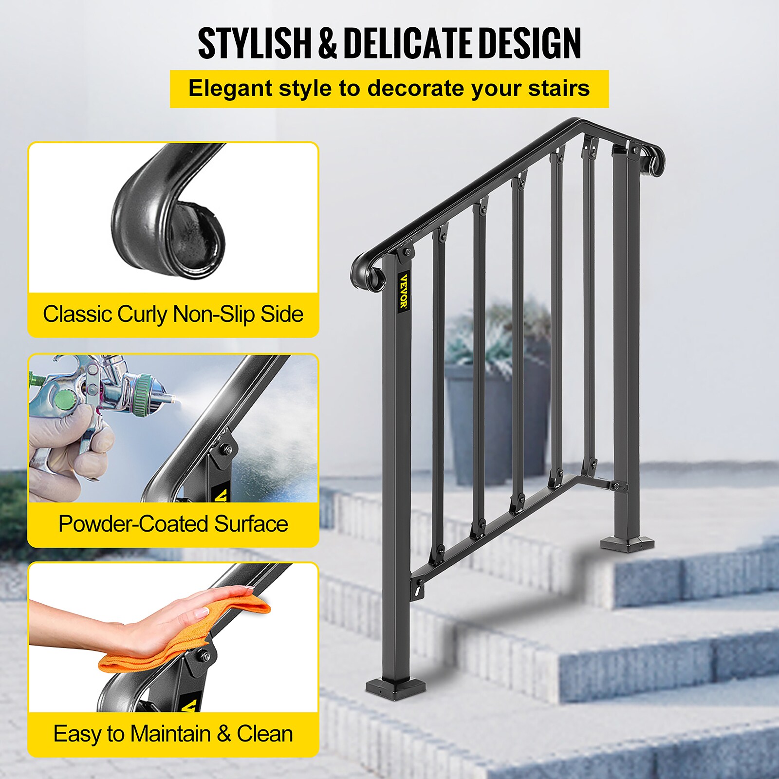 Vevor Handrails For Outdoor Steps Fit 2 Or 3 Steps Outdoor Stair