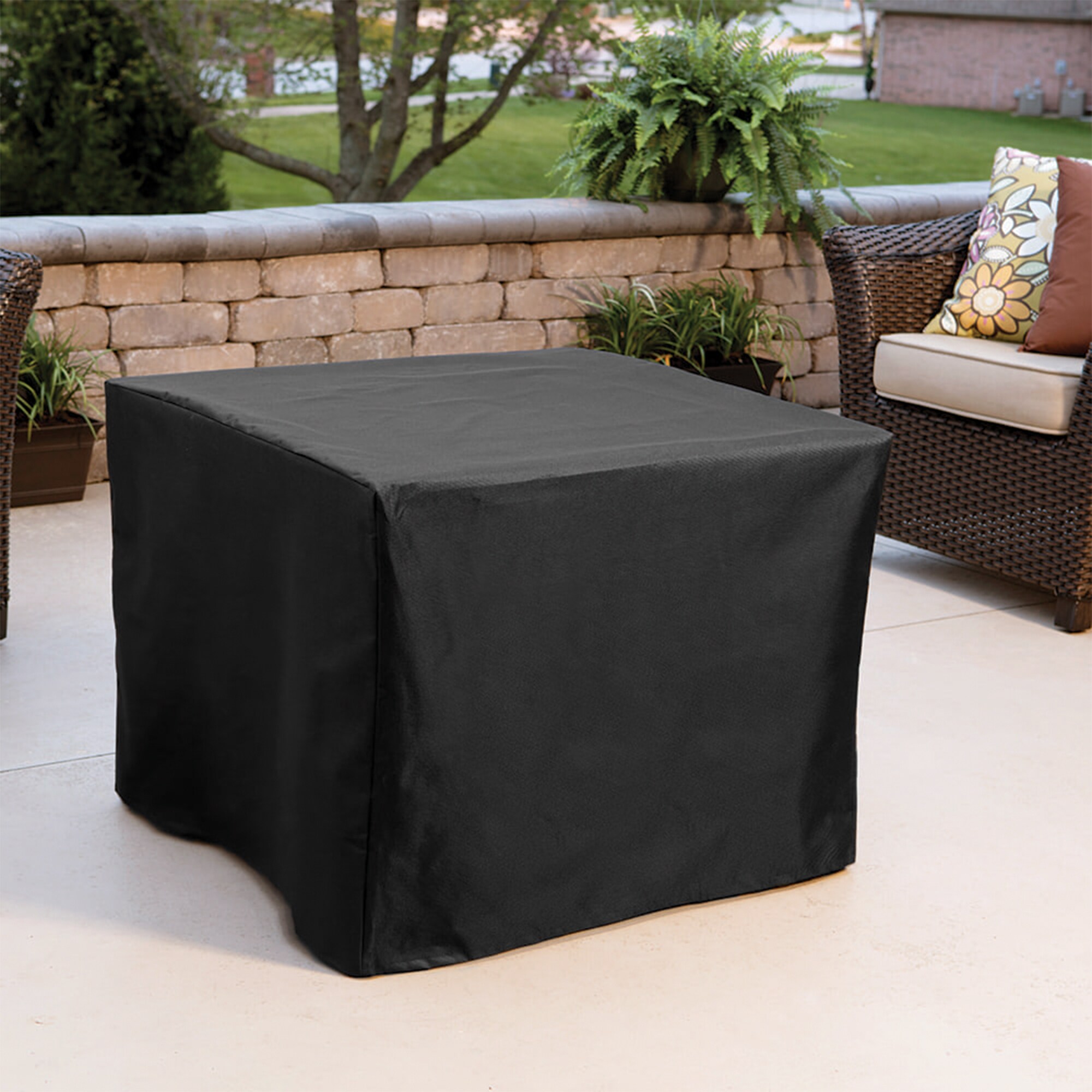 30-Inch Black Steel Propane Fire Pit Table with Fire Glass