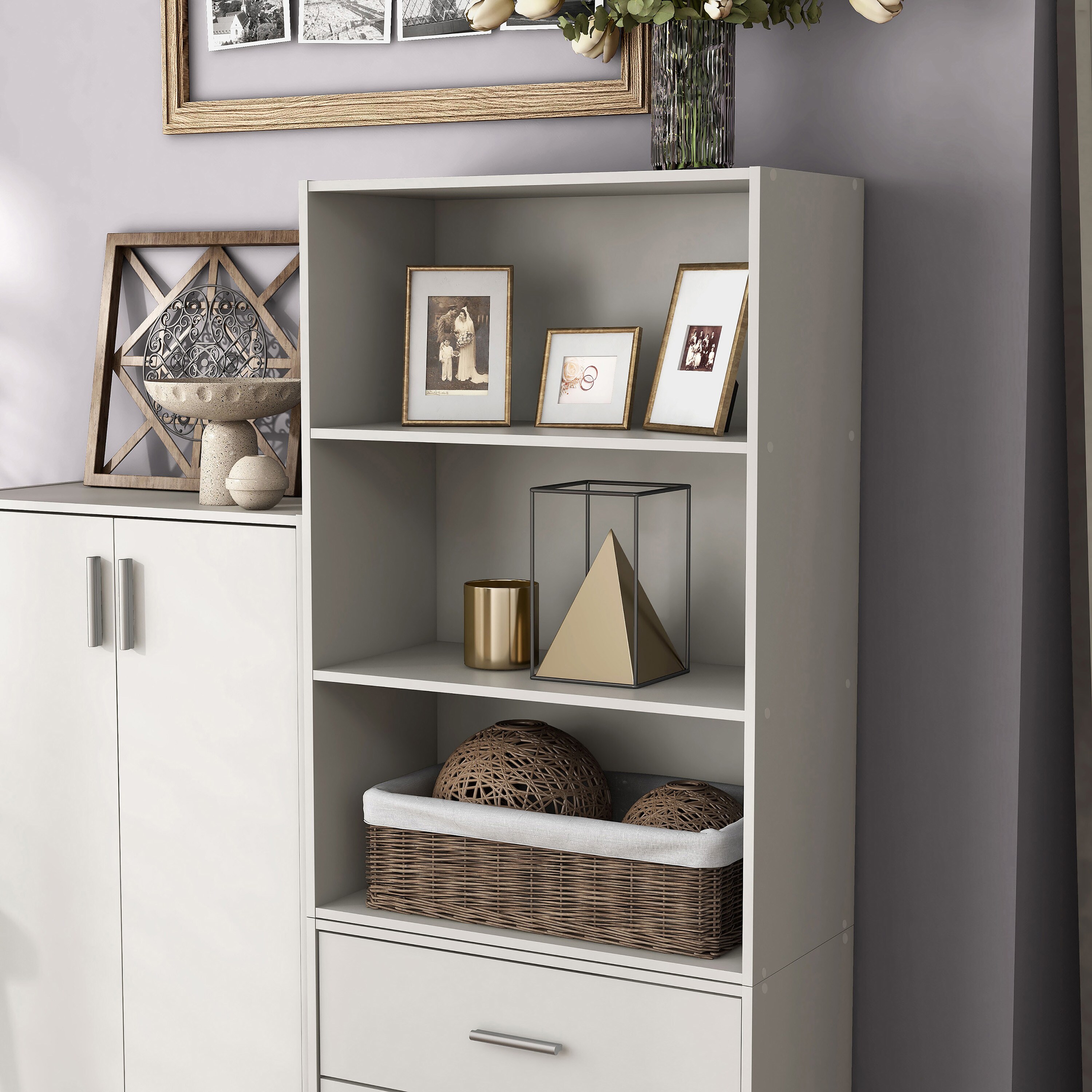 White Stackable 3-Tier Wood Cube Storage Bookcase