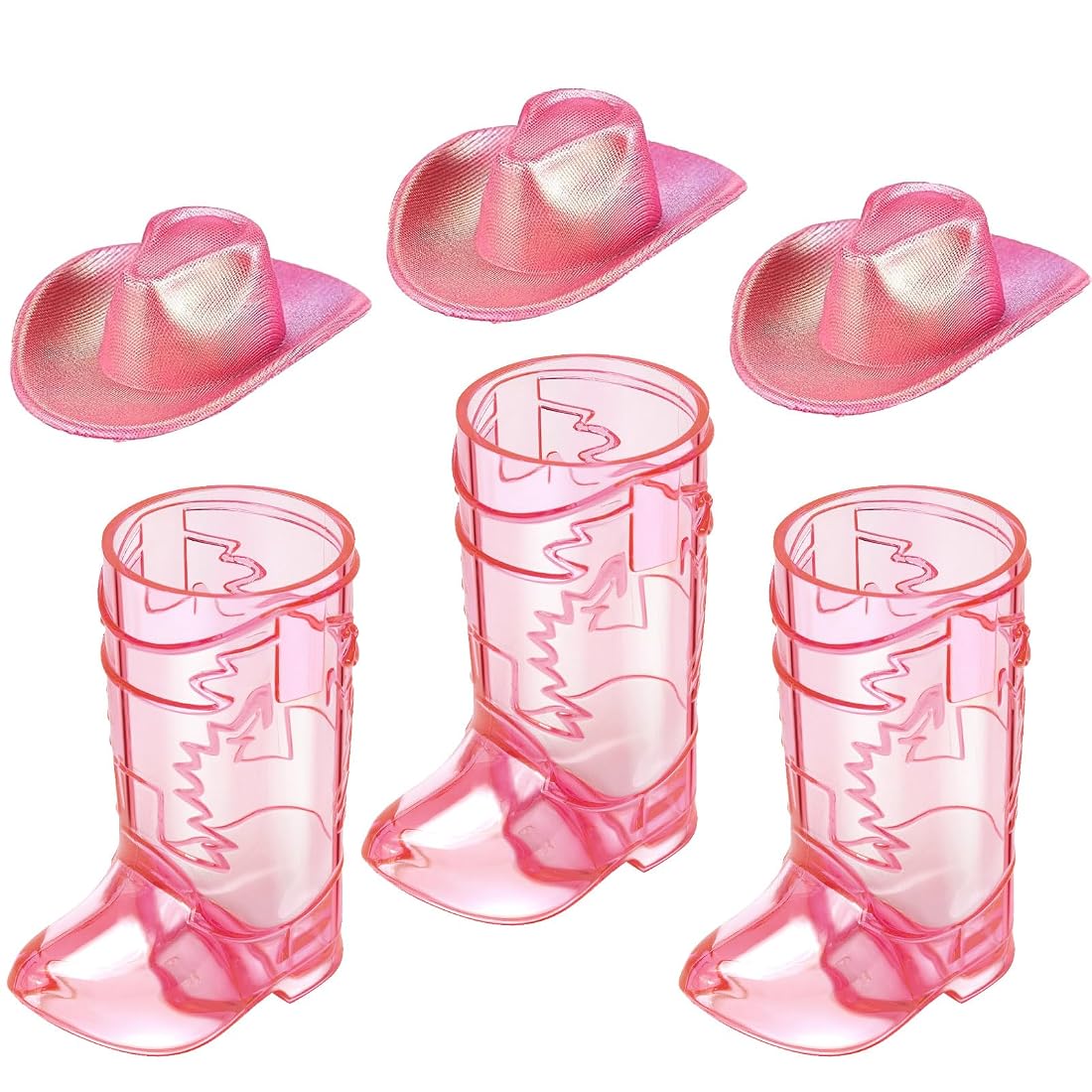 Aoibox  Mini Pink Cowgirl Boot Shot Glasses with Pink Hat Toppers Plastic Western Party Favors Set Boots Cute
