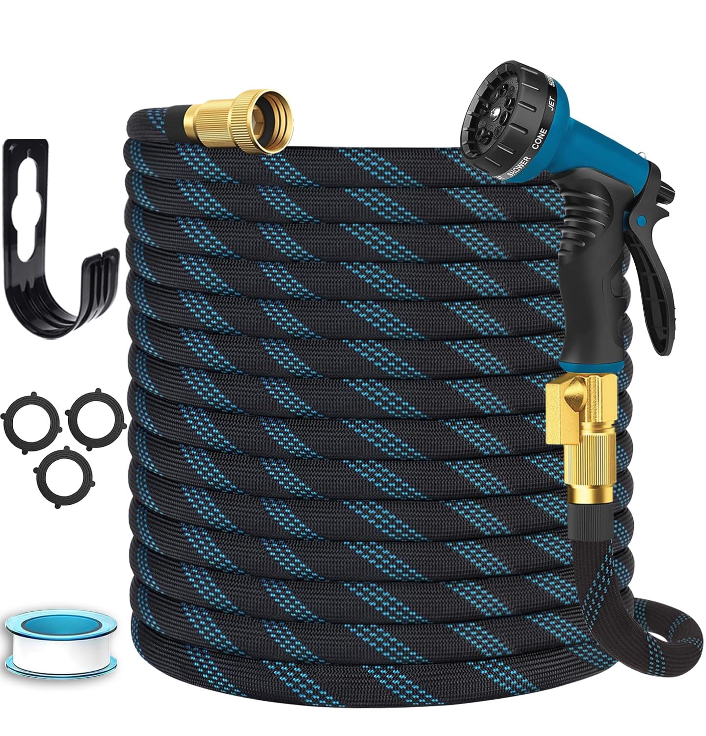 Adrinfly -  Garden Hose 100 ft Non Expandable Flexible Water Hose with 10 Function Spray Nozzle L...