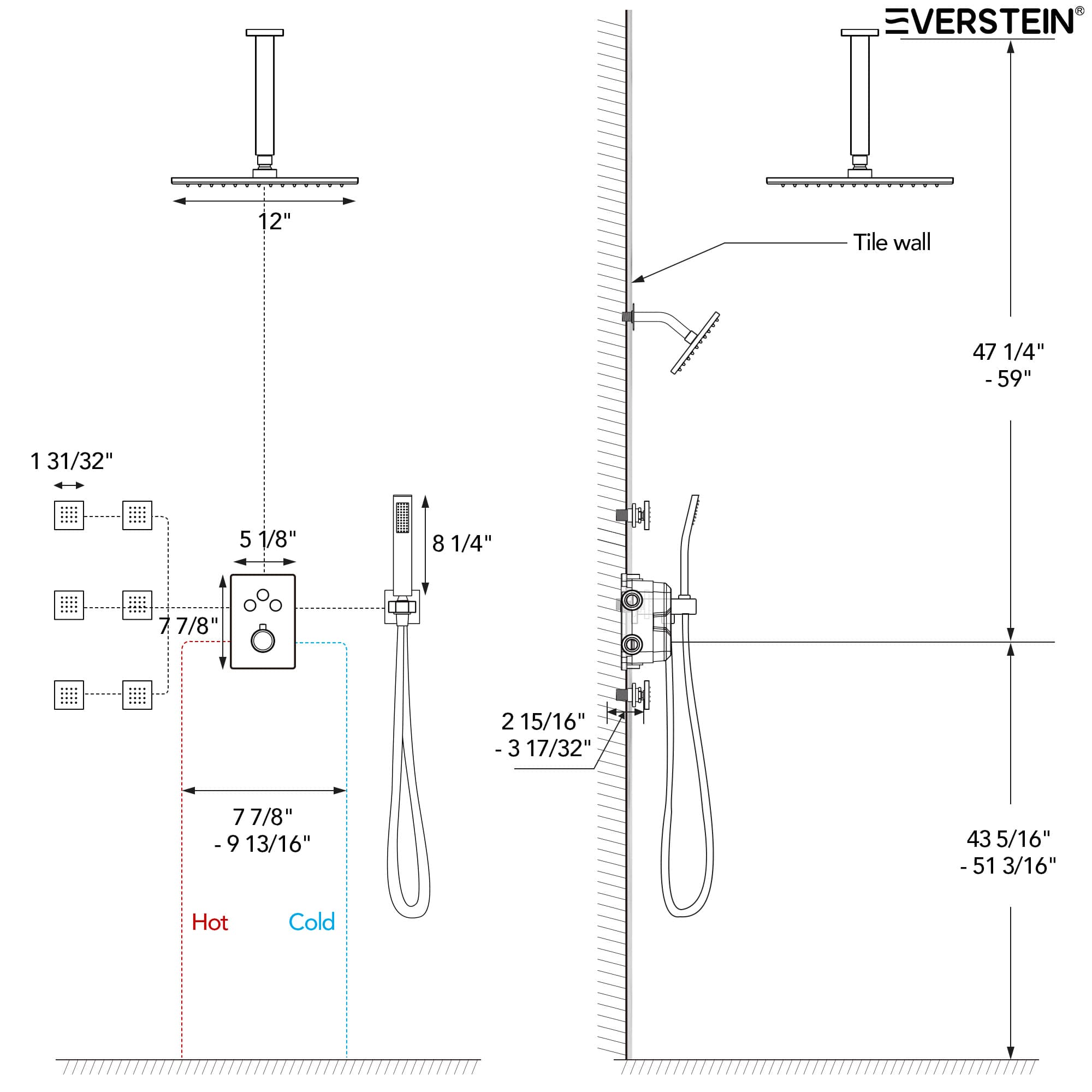 EVERSTEIN SFS1006-BK12 Tub-Shower-Faucets - View #11