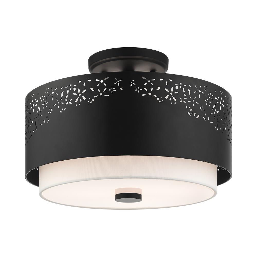 Noria Organic Black Steel 3-Light Semi-Flush Drum Mount