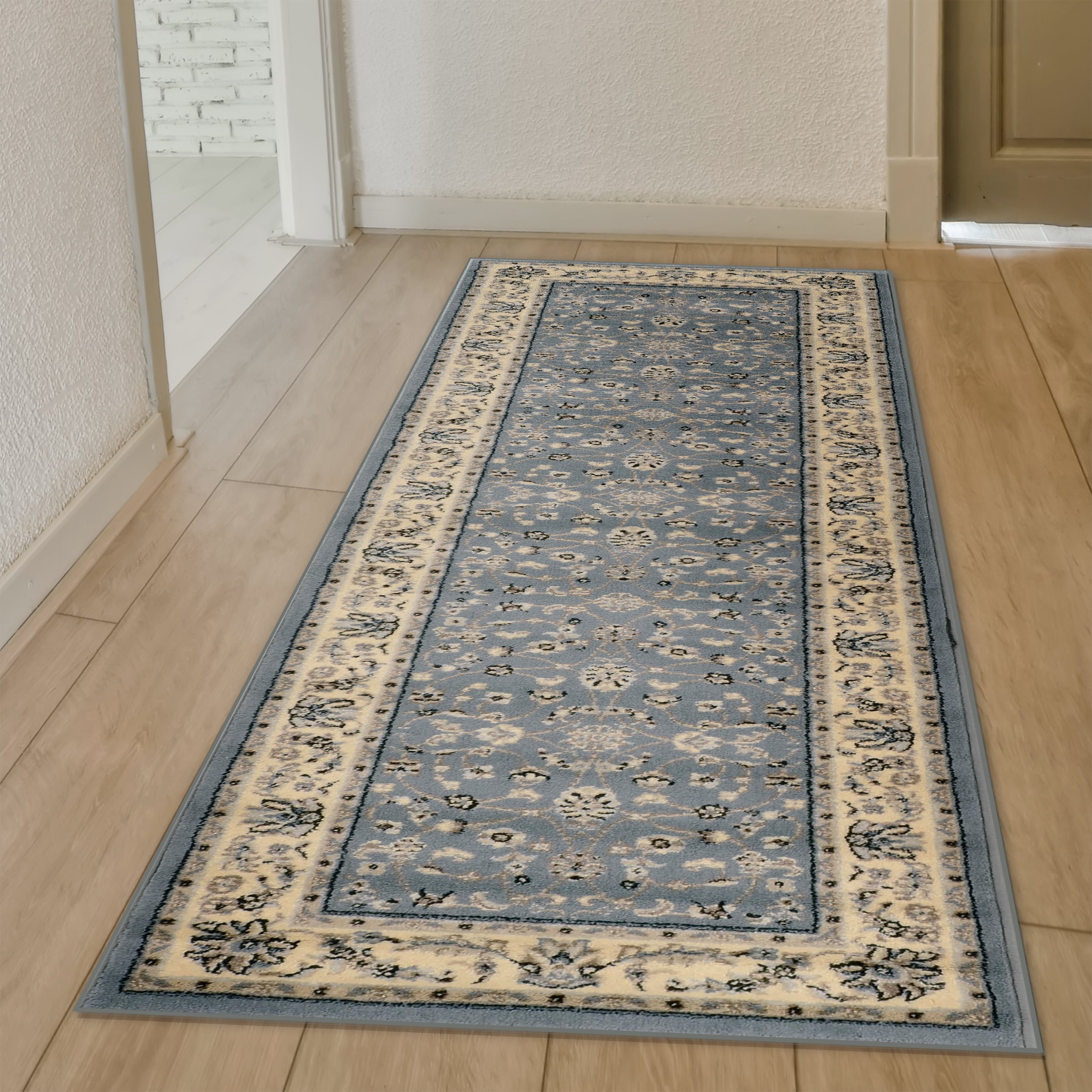Alba Blue Synthetic Traditional Runner Rug 2'2" x 7'7"