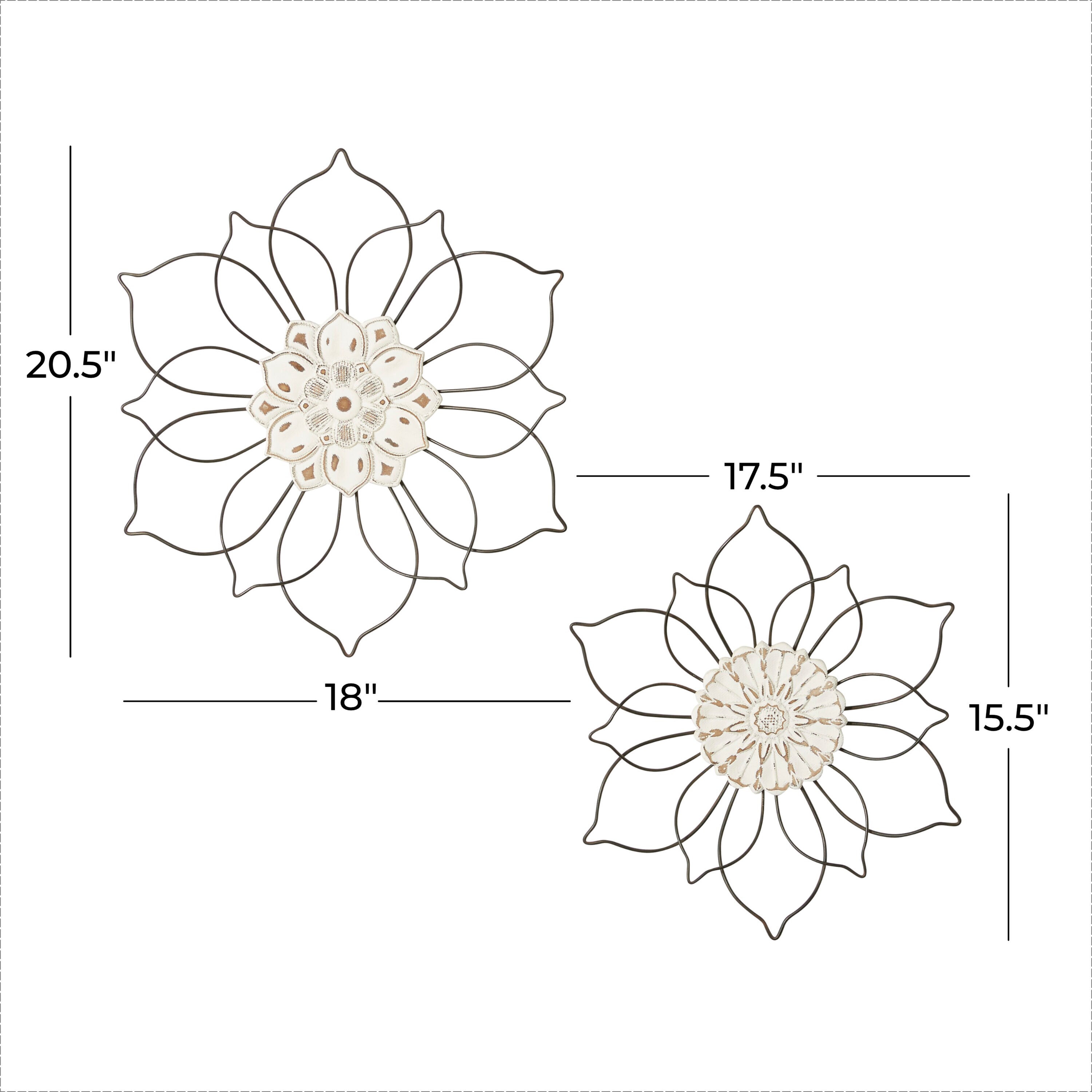 Elegant Black Metal and Wood Floral Wall Decor Set of 2