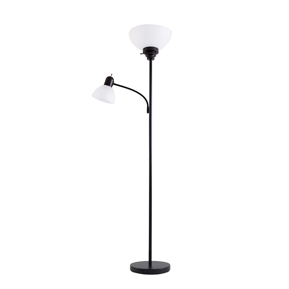 Reading Light Floor Lamp, Black Torchiere Floor Lamp With Glass Shade
