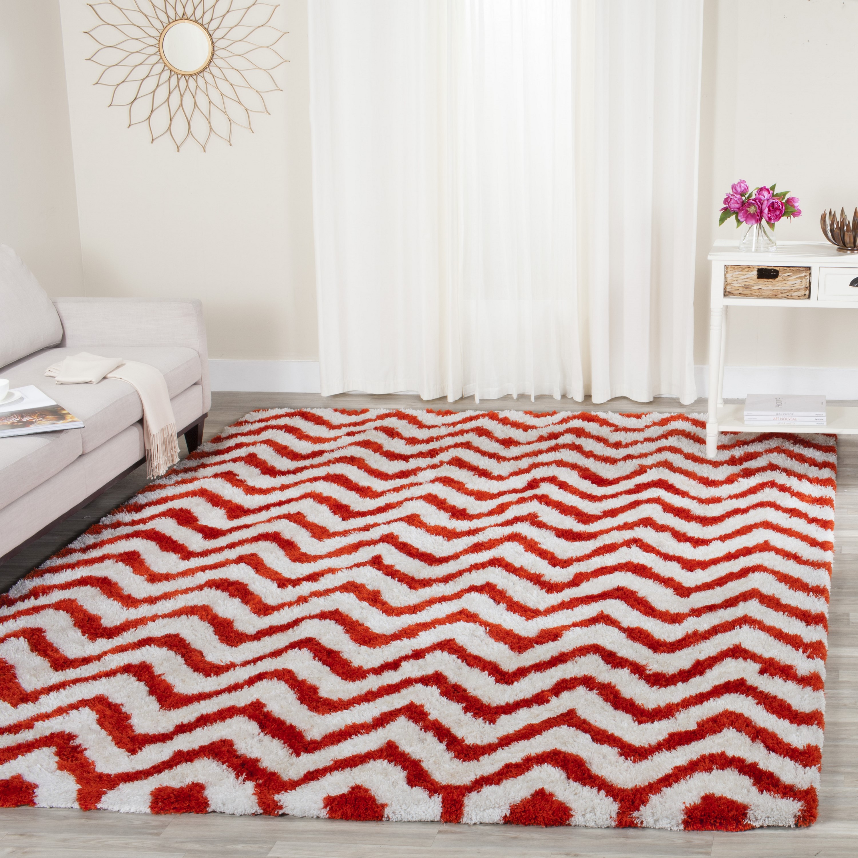 Safavieh BSG320E-8 Barcelona Beit Shag 8 x 10 (ft) Tufted Synthetic Ivory/Rust Rectangular Indoor Chevron Area rug