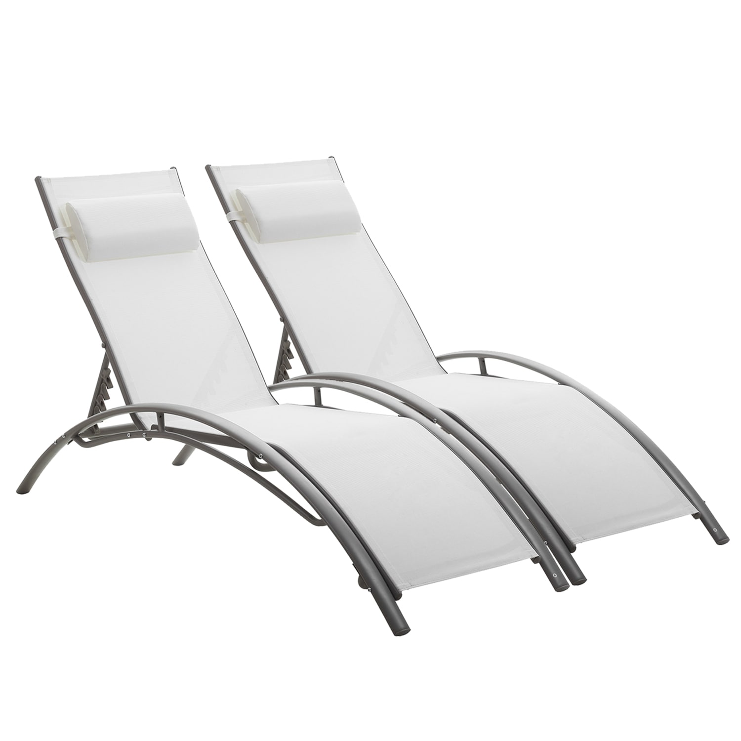 GDY GDOB-LC006WH Outdoor Reclining Chaise Lounge Set of 2 Stackable Gray Steel Frame Stationary Chaise Lounge Chair with Gray Solid Seat