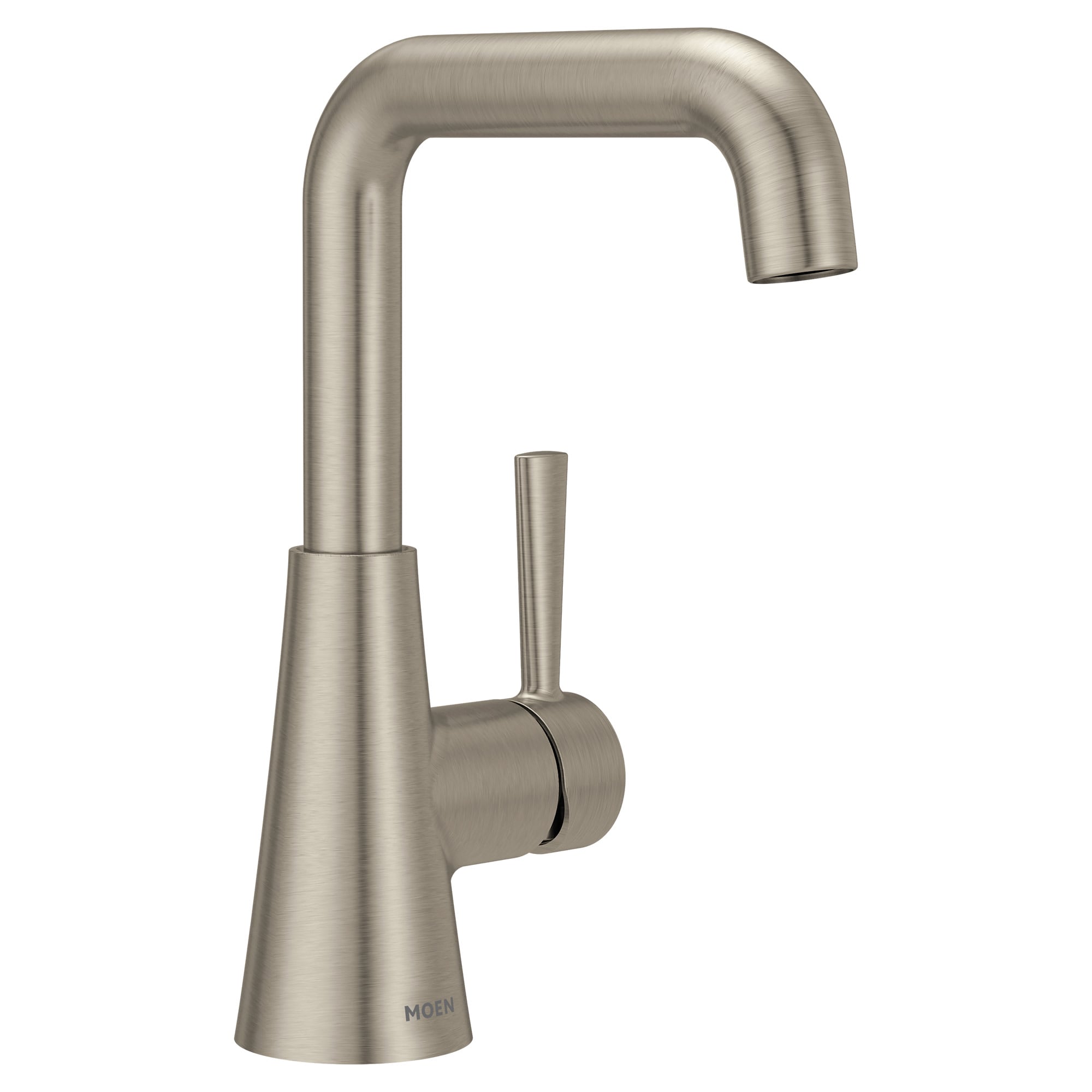 Moen 84024SRN Ronan Spot Resist Brushed Nickel Single hole 1-handle WaterSense High-arc Residential Handle Bathroom Sink Faucet with Drain with Deck Plate