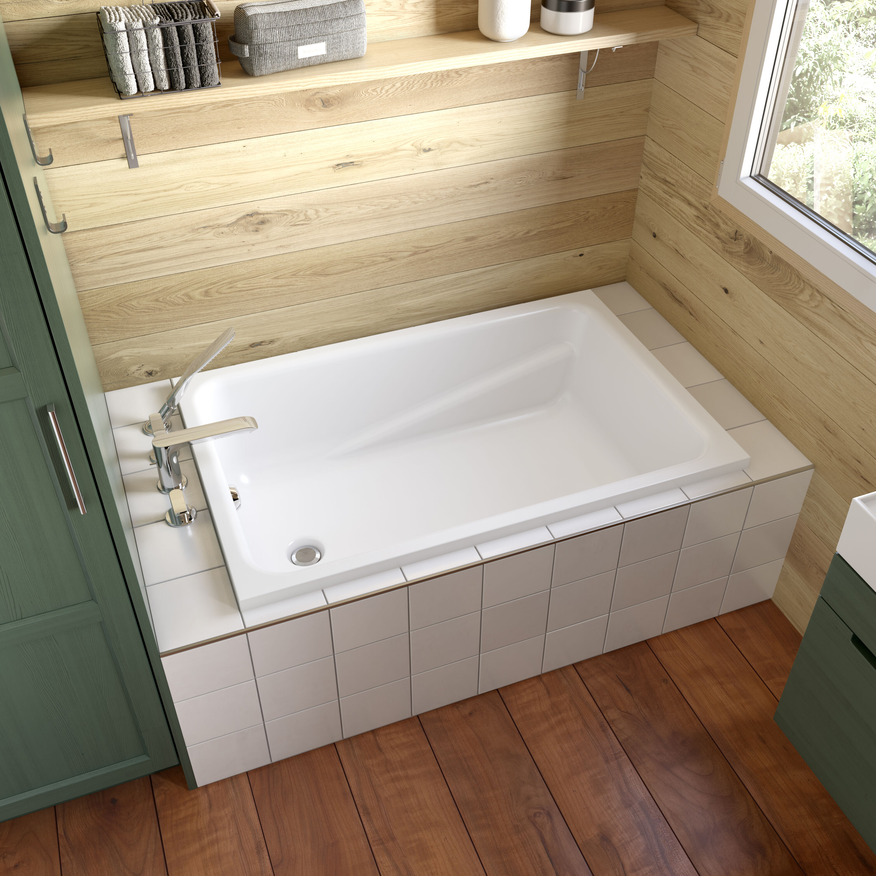 Laurel Mountain LM3147DIWHTG Gianna Tiny House 30-in x 46-in White Solid surface Rectangular Drop-in Soaking bathtub ( Reversible Drain )