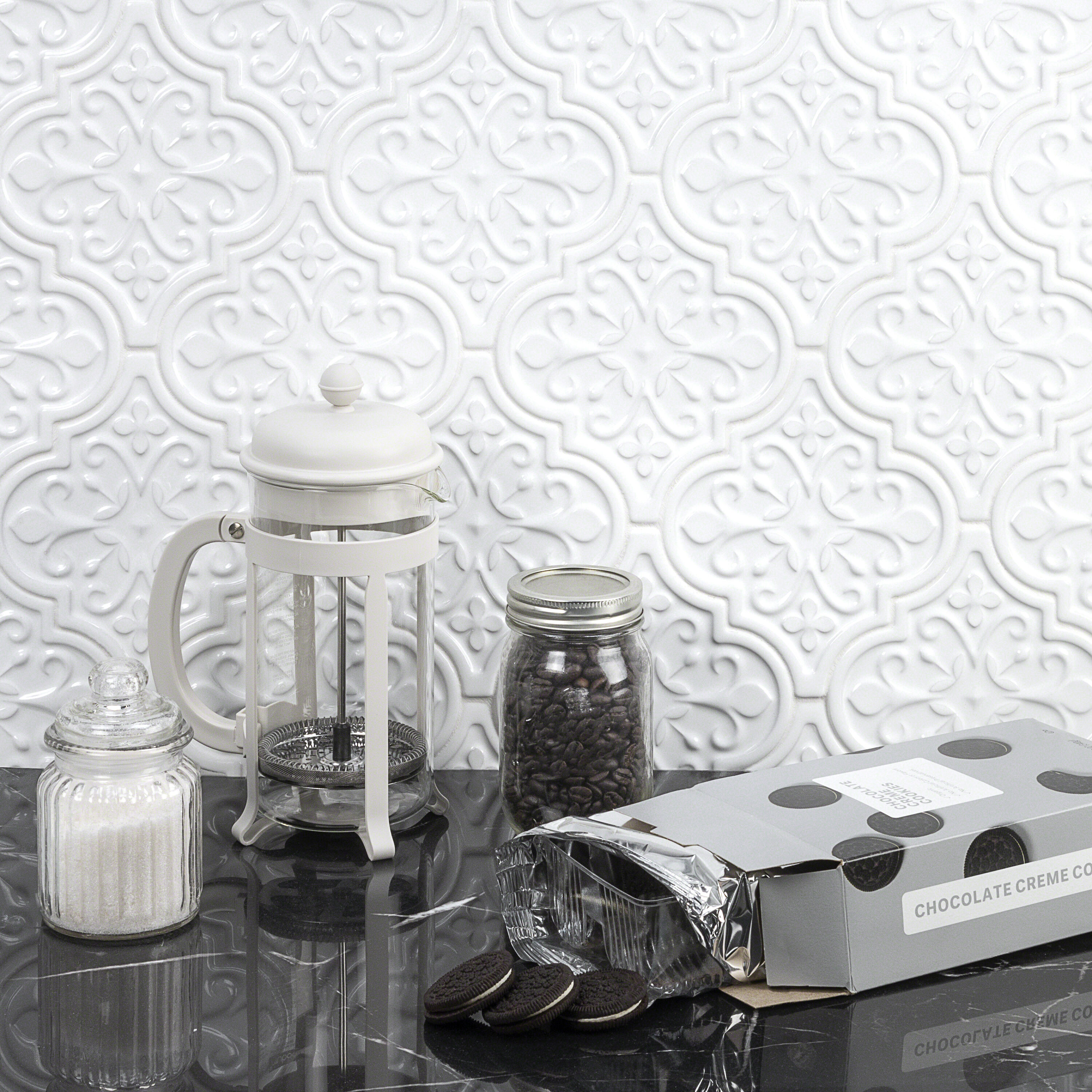 Artmore Tile Labyrinth White 6-in x 7-in Polished Ceramic Patterned Tile  (4.84-sq. ft/ Box Only) in the Tile department at