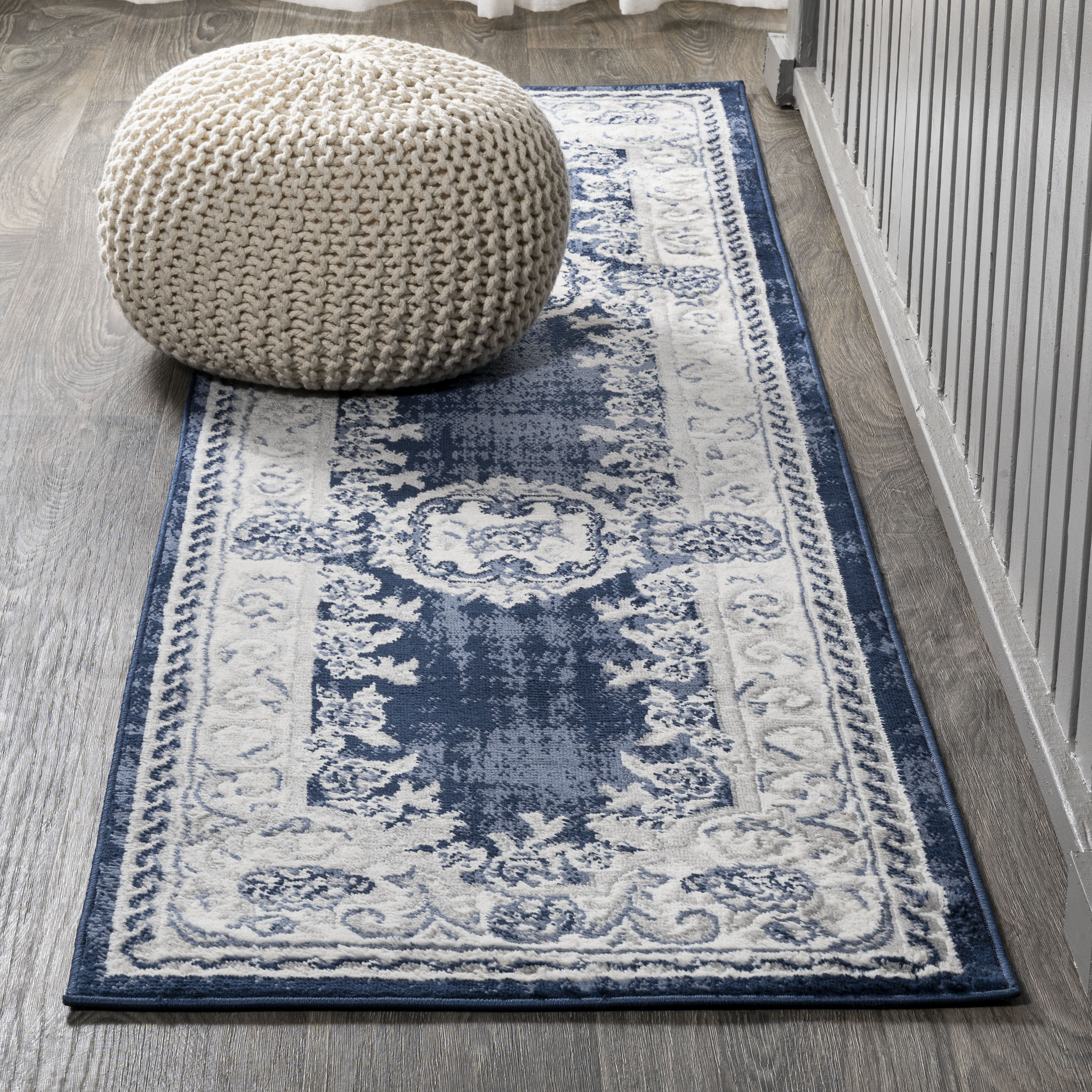 JONATHAN  Y MDP401A-210 MODERN PERSIAN Rosalia 2 x 10 (ft) Loomed Polypropylene Ivory/Navy Rectangular Indoor Medallion Persian Runner rug