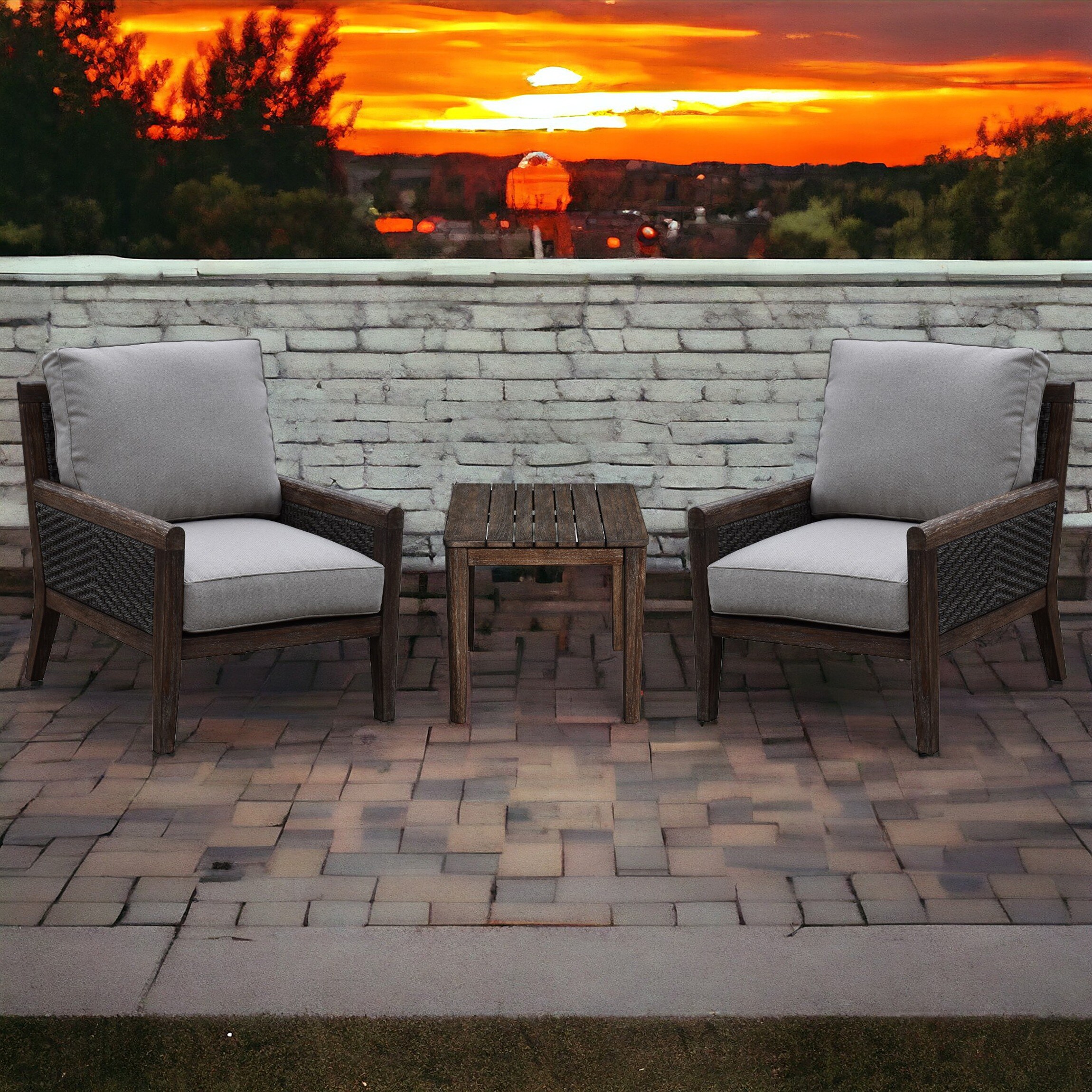 Courtyard Casual 5443 Bermuda 3 -Piece Rattan Patio Conversation Set with Beige Sunbrella Cushions