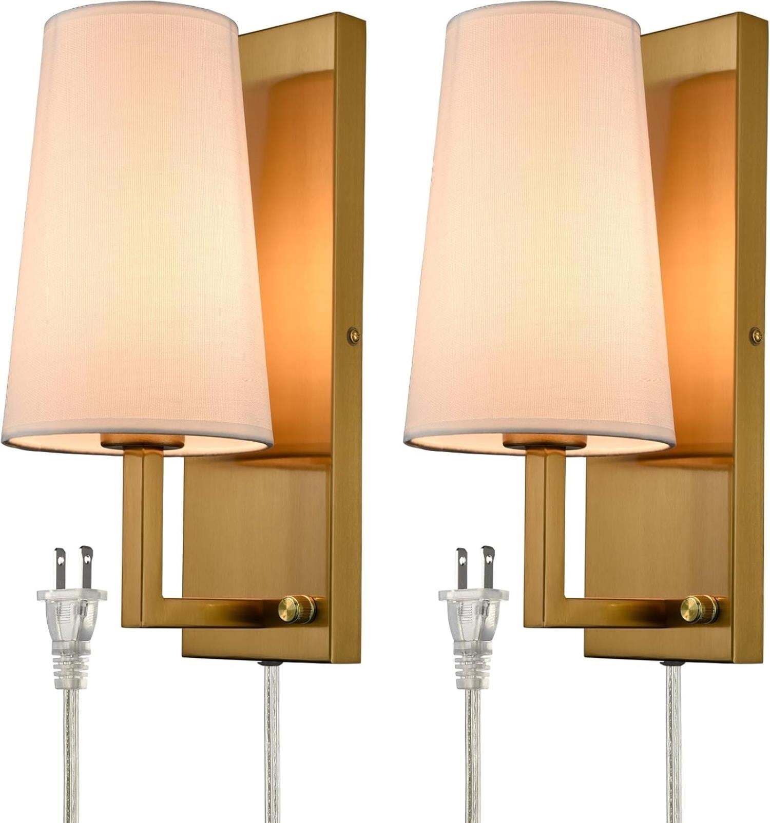Claxy TY-T3228BU-J-C-2 Fabric 5.5-in W 2 -Light Brushed Gold Wall Sconce
