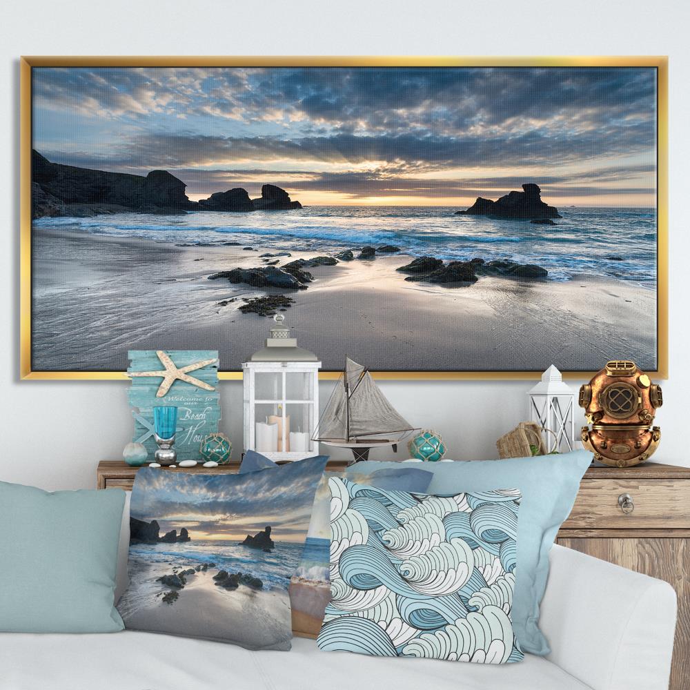 Designart Gold Wood Floater Frame 30-in H x 62-in W Coastal Print on ...