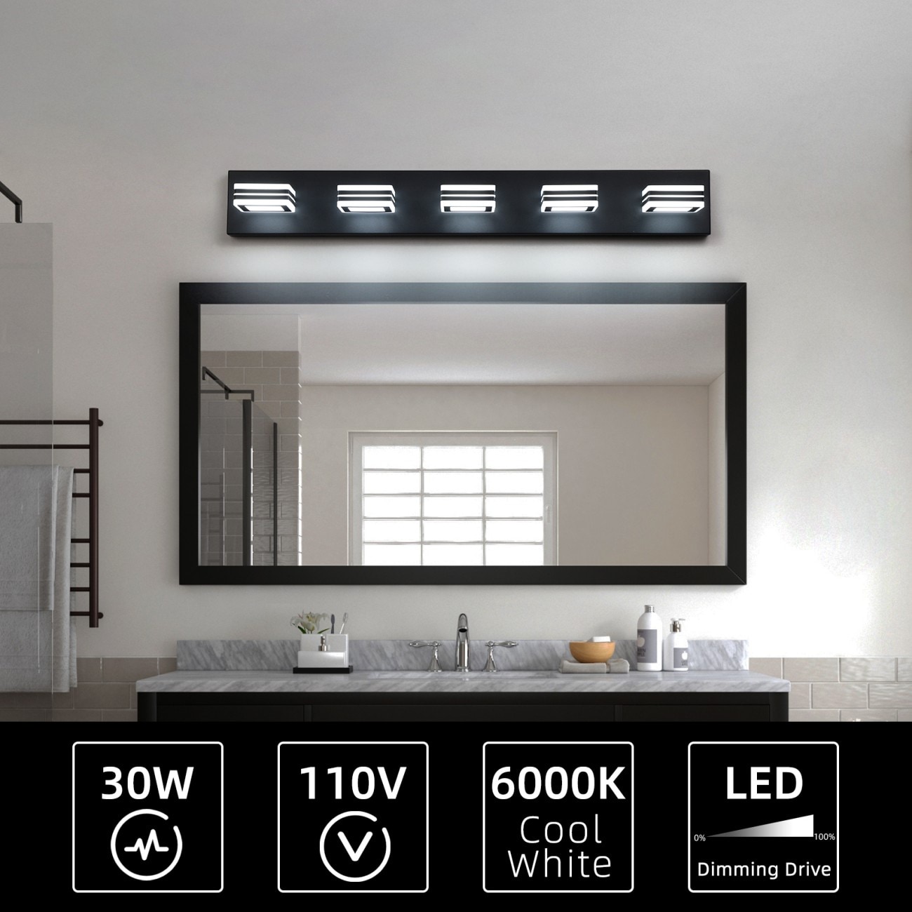 AAZJ LG-70915 LED Modern Acrylic Vanity Lights 32.28-in 5 -Light Chrome Modern/contemporary Vanity light