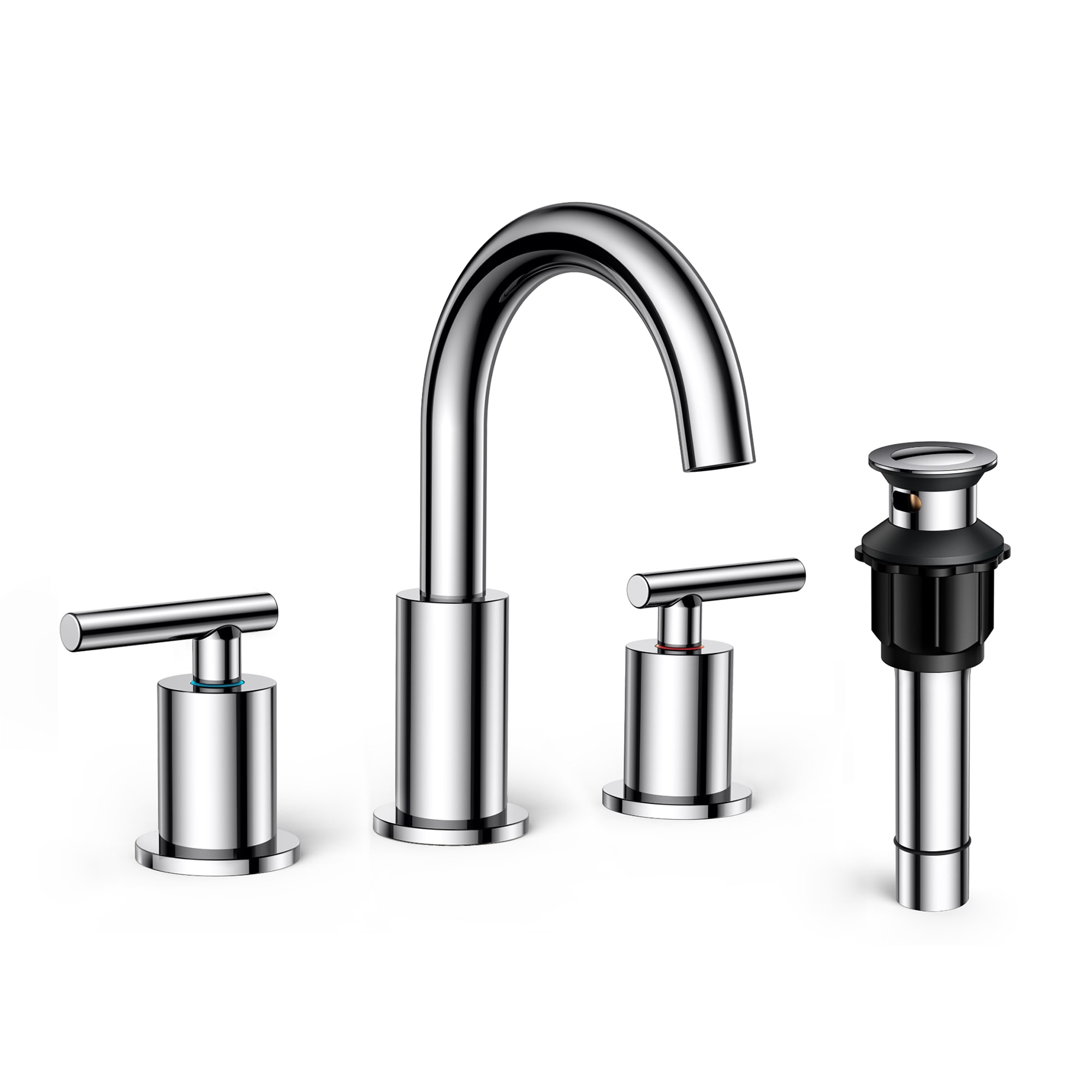 FURUISI LL0330CH Bathroom Faucet Chrome Widespread 2-handle WaterSense High-arc Residential Handle Bathroom Sink Faucet with Drain