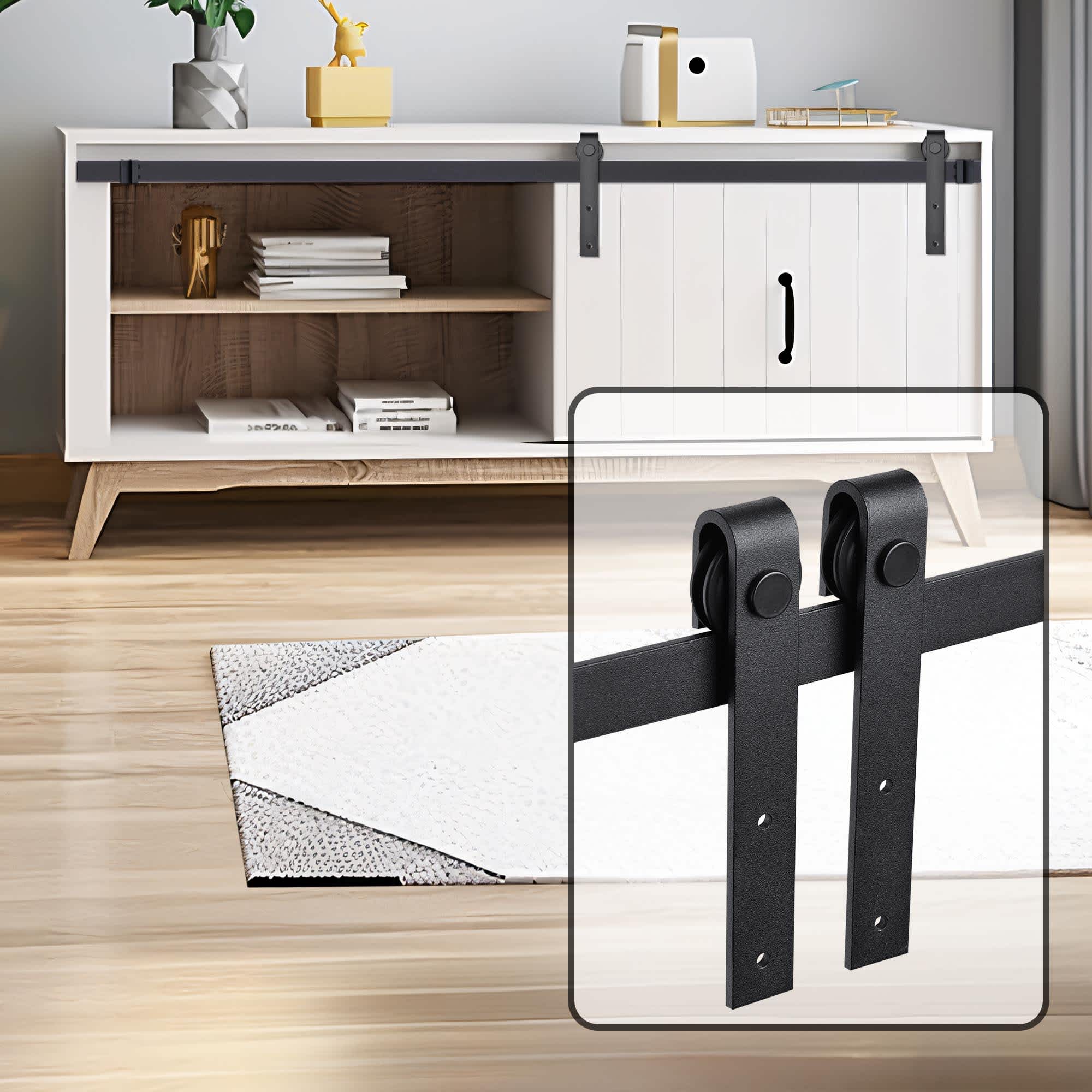 Yescom 06SDO015-4FT-06-LO 4 Ft Mini Single Sliding Barn Door Hardware Kit Roller Track Rail Cabinet TV Stand