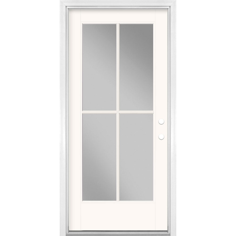 Masonite 1524131 36-in x 80-in x 4-9/16-in Fiberglass Full lite Left-hand inswing Modern White Painted Prehung Front Door with Brickmould Insulating core