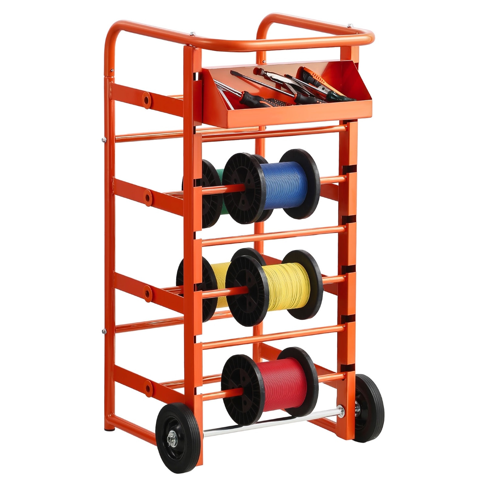 GIVIMO 11-Rod Wire Spool Rack with Wheels Multi-Spool Cable Caddy Dispenser with Storage Tray for Wiring Electrical and Retail Use Up to 300-lb Capacity