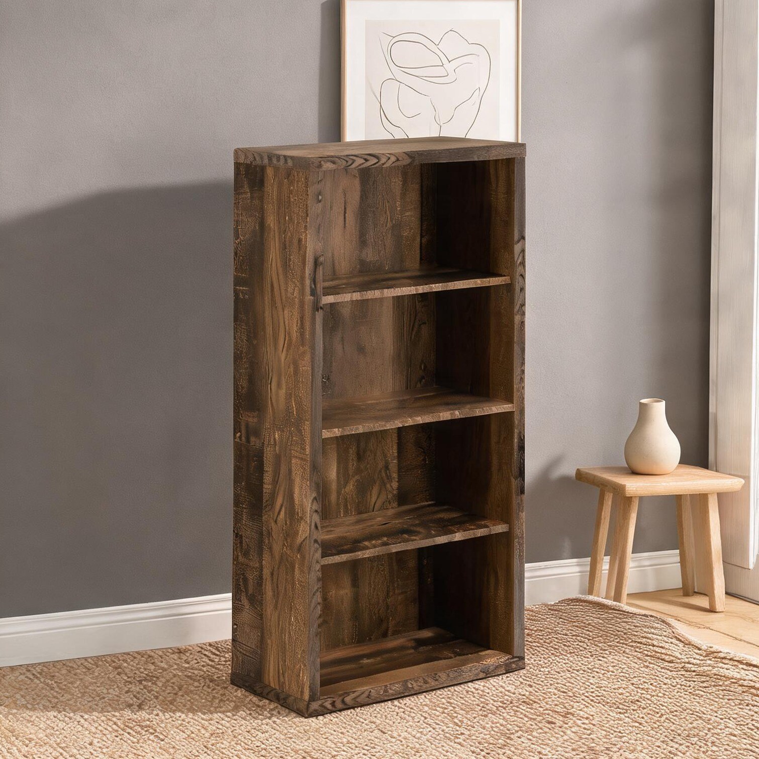 FlowLuxe 5-Tier Modern Bookcase with Adjustable Shelves in Wood-Tone Brown Laminate