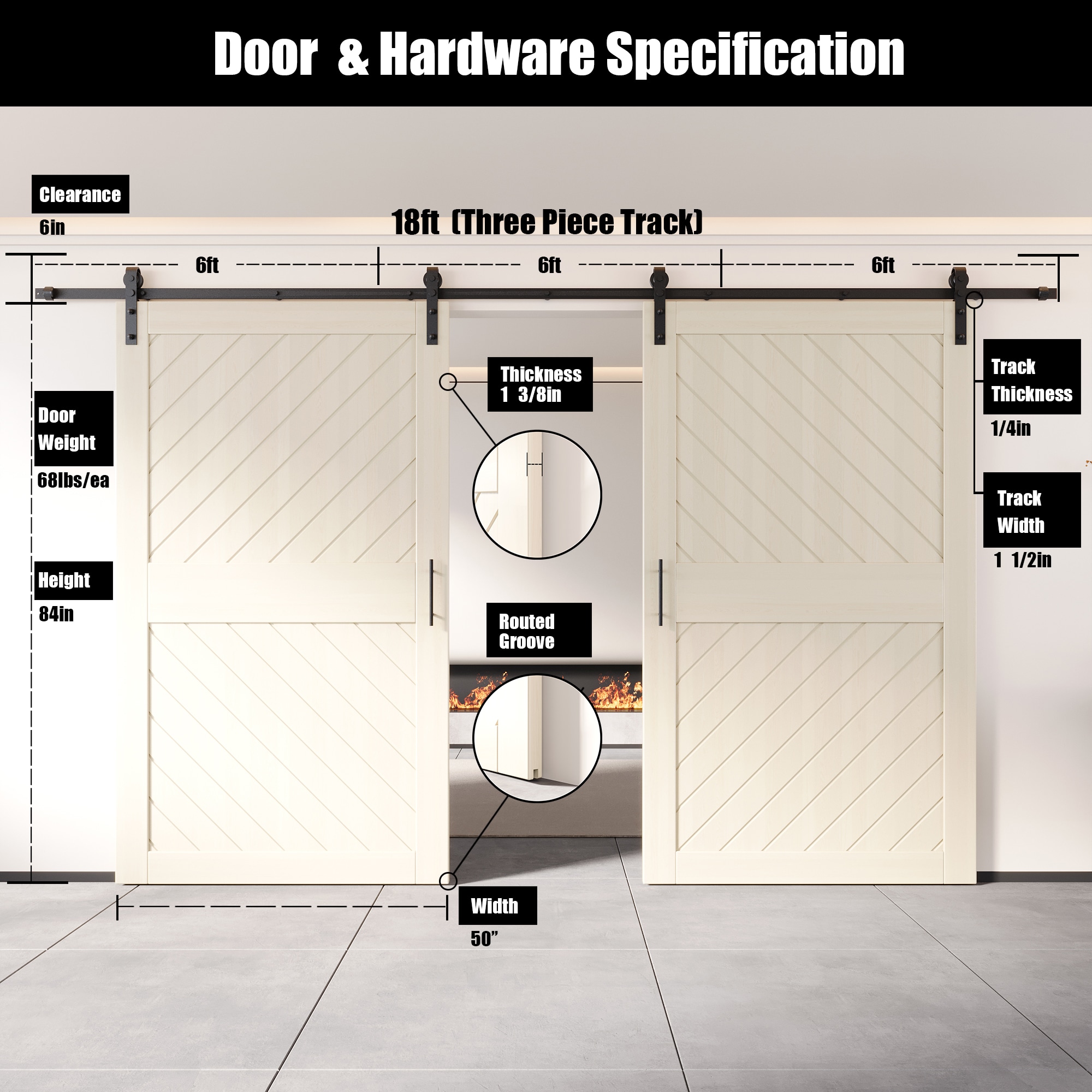 HOMACER YT2H216C-XT3-5084-TG Barn-Doors - View #2