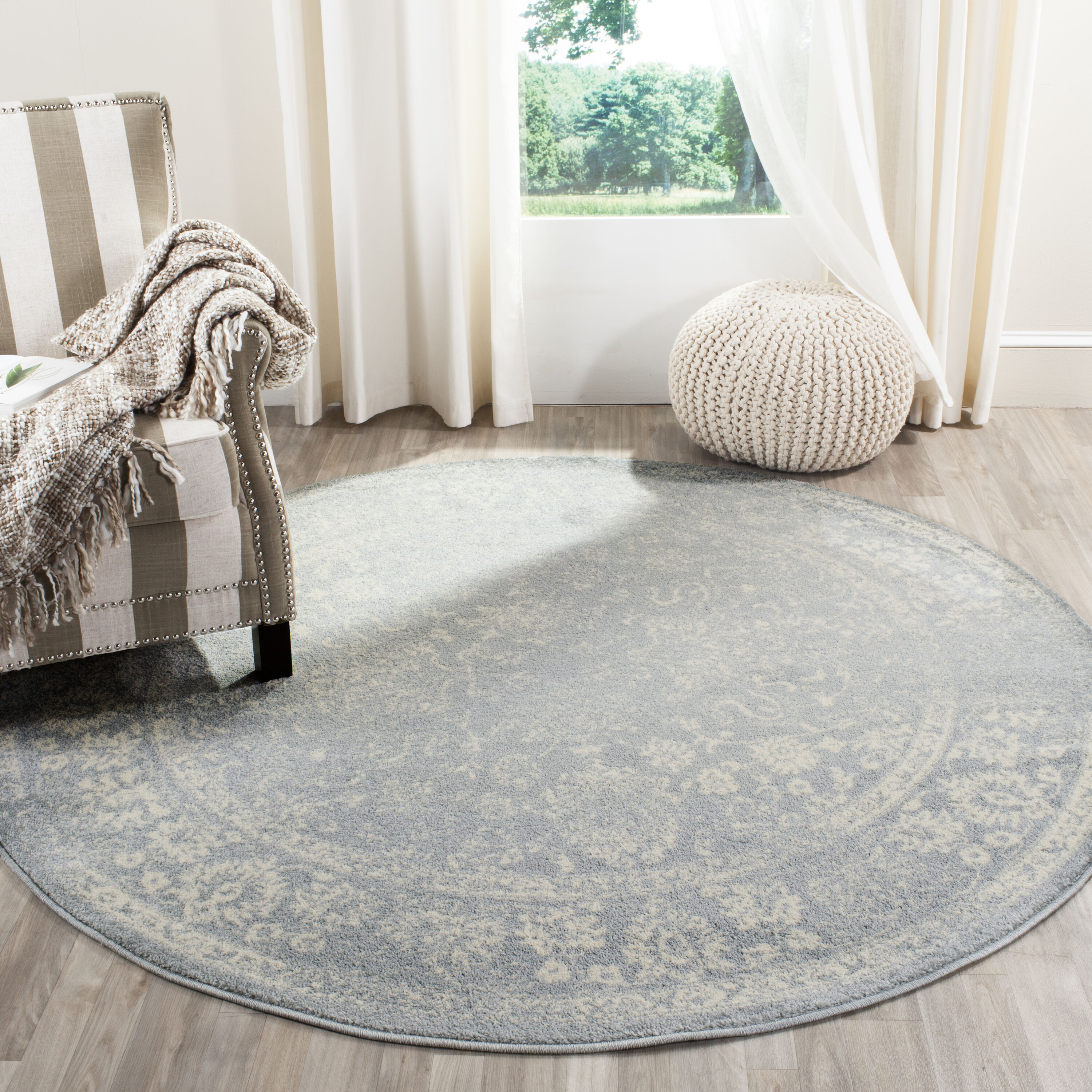 Safavieh ADR109T-6R Adirondack Kashan 6 x 6 (ft) Loomed Polypropylene Slate/Ivory Round Indoor Distressed/Overdyed Vintage Area rug