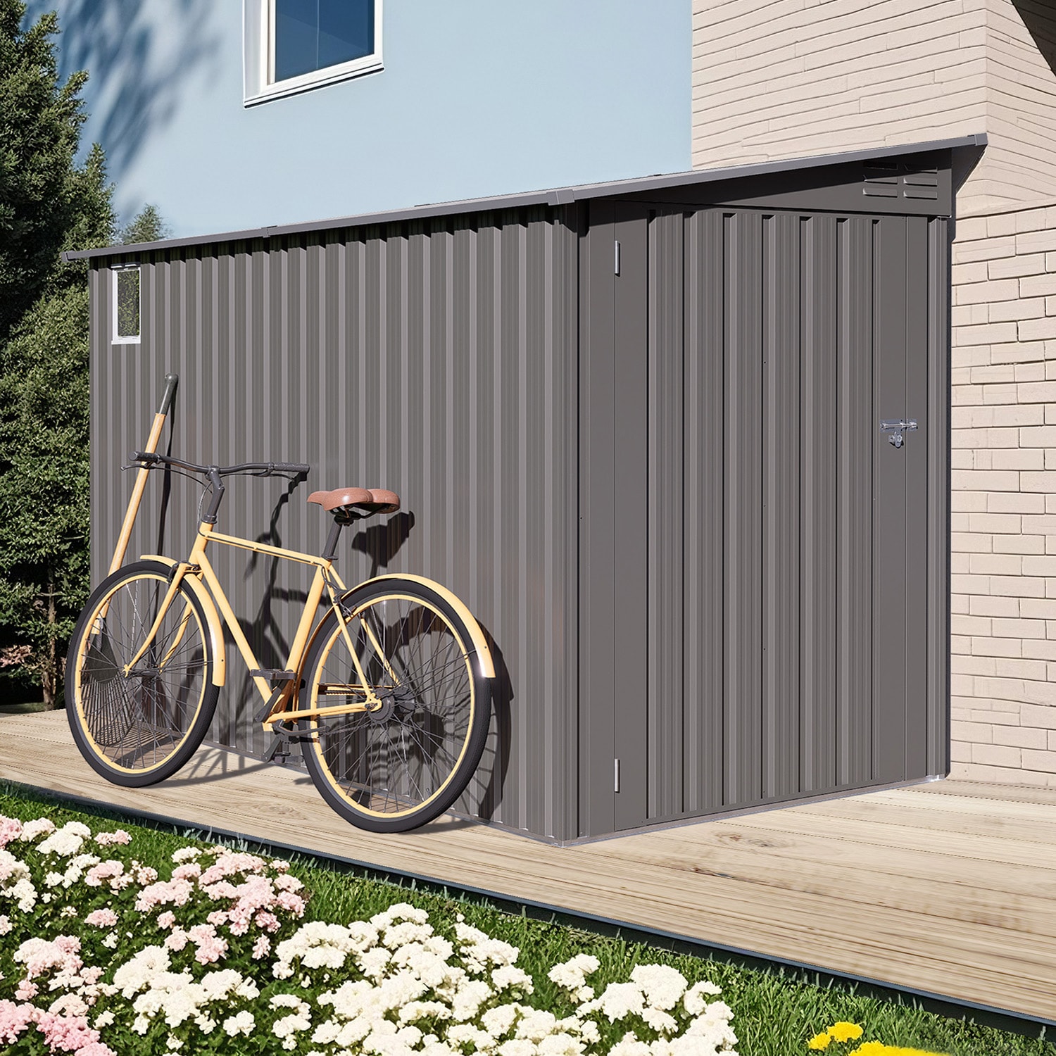 4-ft x 9-ft 4x9 FT Lean to Shed with Windows Galvanized steel Metal Storage Shed