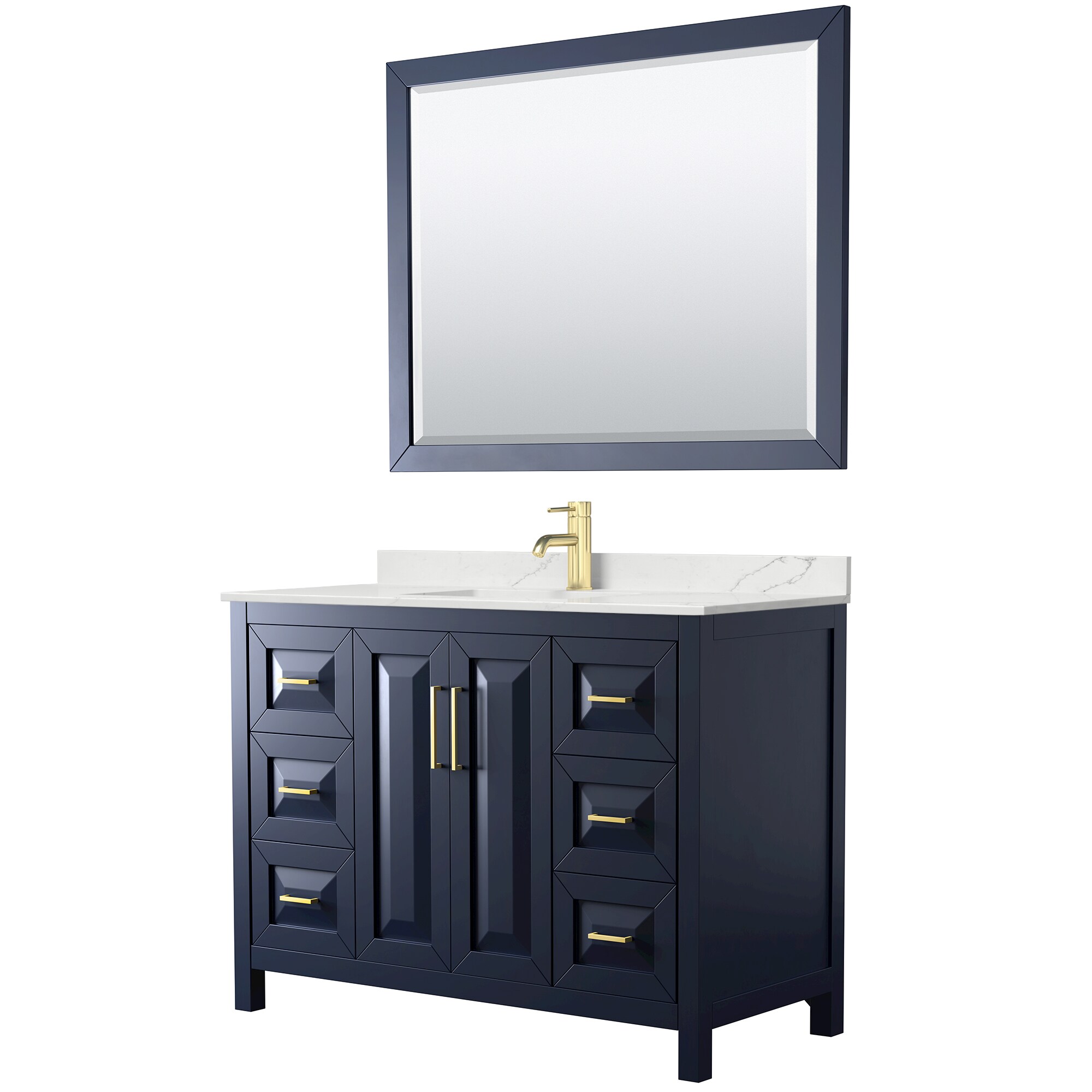 Wyndham Collection Daria 48-in Dark Blue with Brushed Gold Trim Undermount Single Sink Bathroom Vanity with Giotto Quartz Quartz Top (Mirror Included)