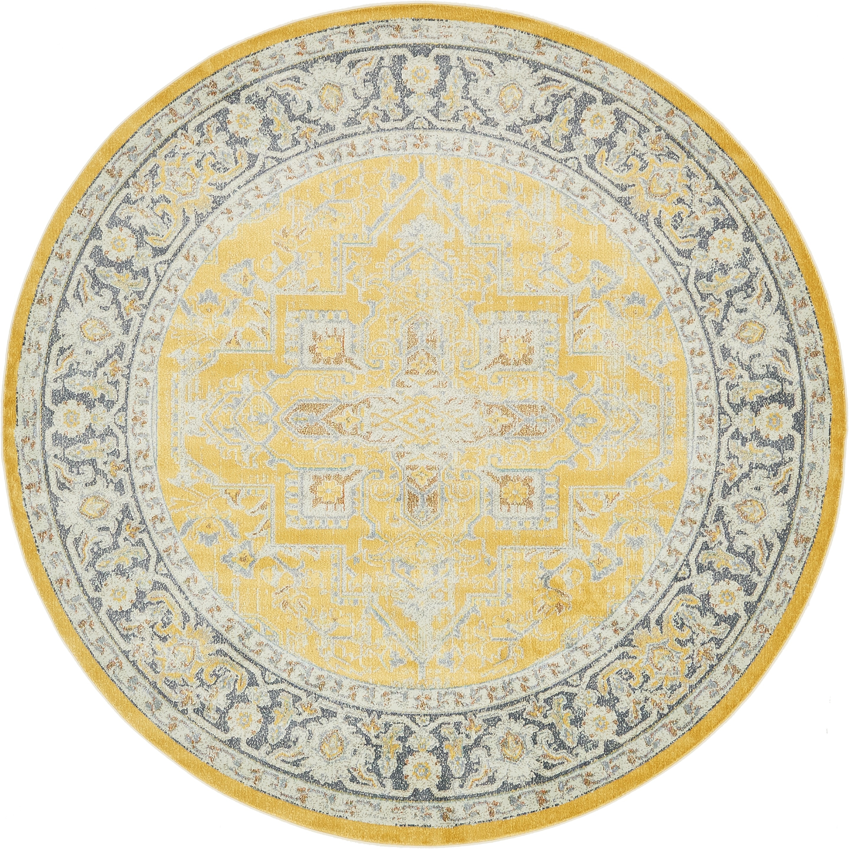 Unique Loom 3139595 Prado Baracoa 8 x 8 (ft) Loomed Polypropylene Yellow/Blue Round Indoor Medallion Oriental Area rug