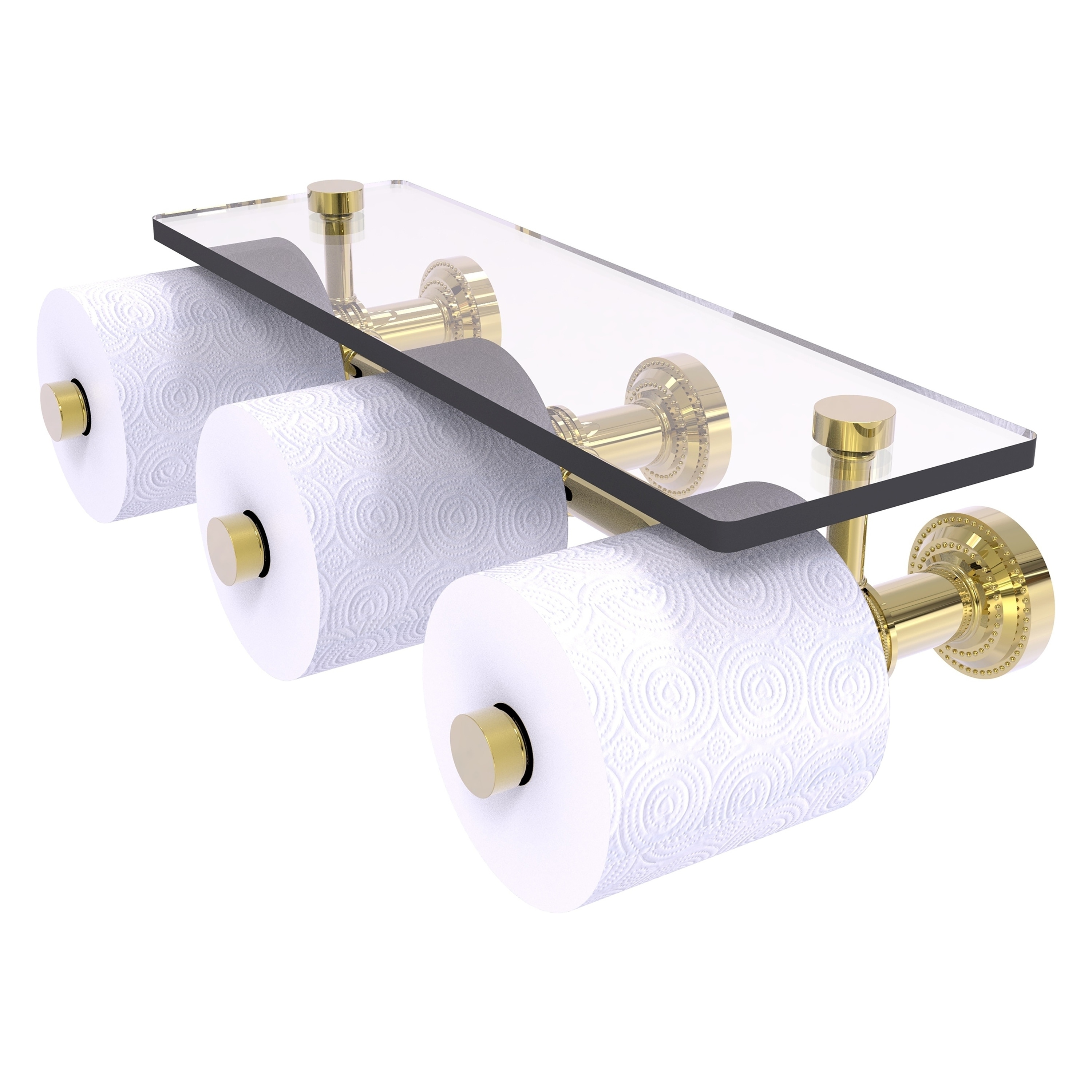 Allied Brass DT-35-3S-UNL Dottingham Unlacquered Brass Wall mount Double post Toilet Paper Holder 3 -Rolls with Storage