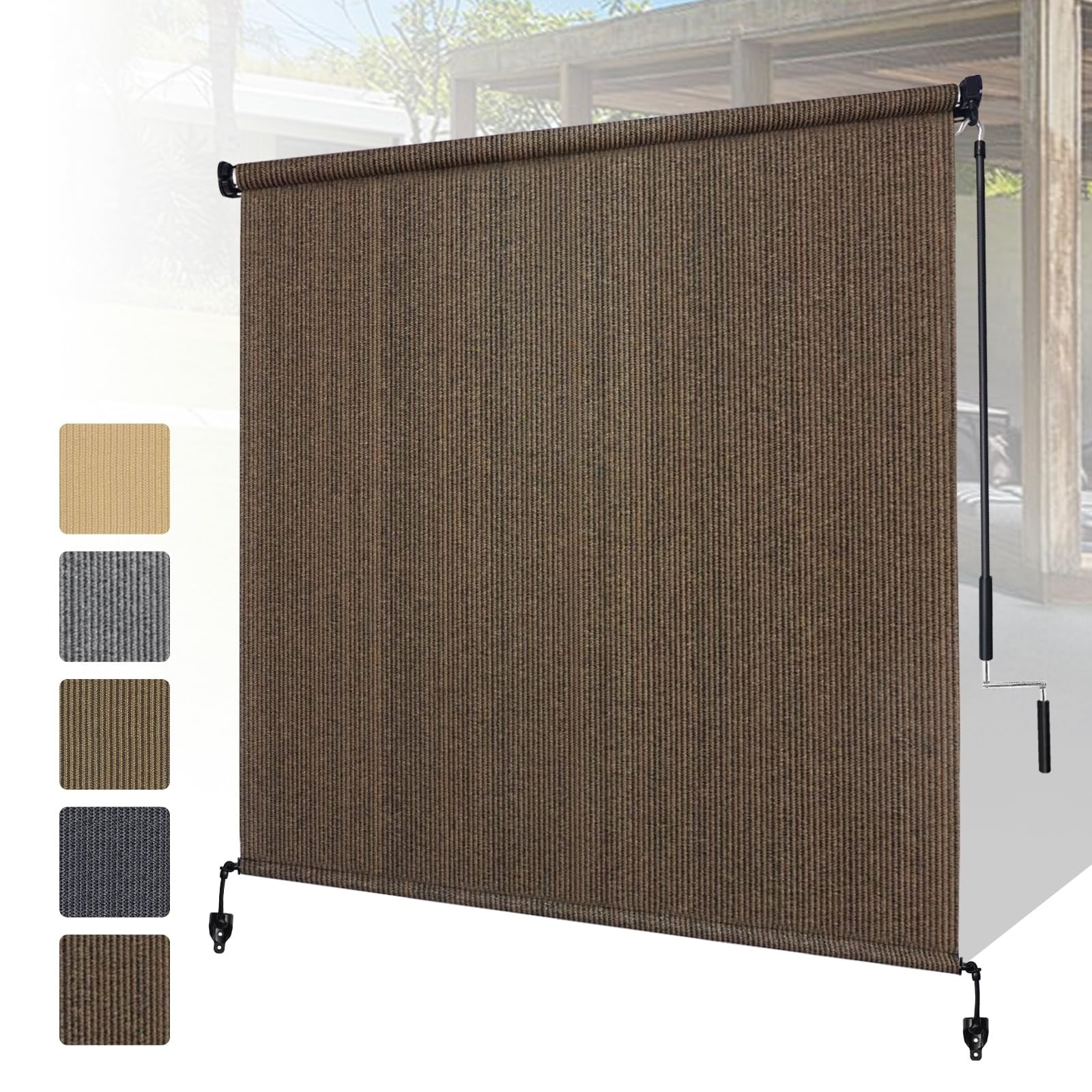 Phewnyzo  Outdoor Roller Shade Cordless 8 Foot Wide 6 Foot High Spliced Tube UV Blocking Privacy Sun Shade Roll for Patio Porch Pergola Balcony