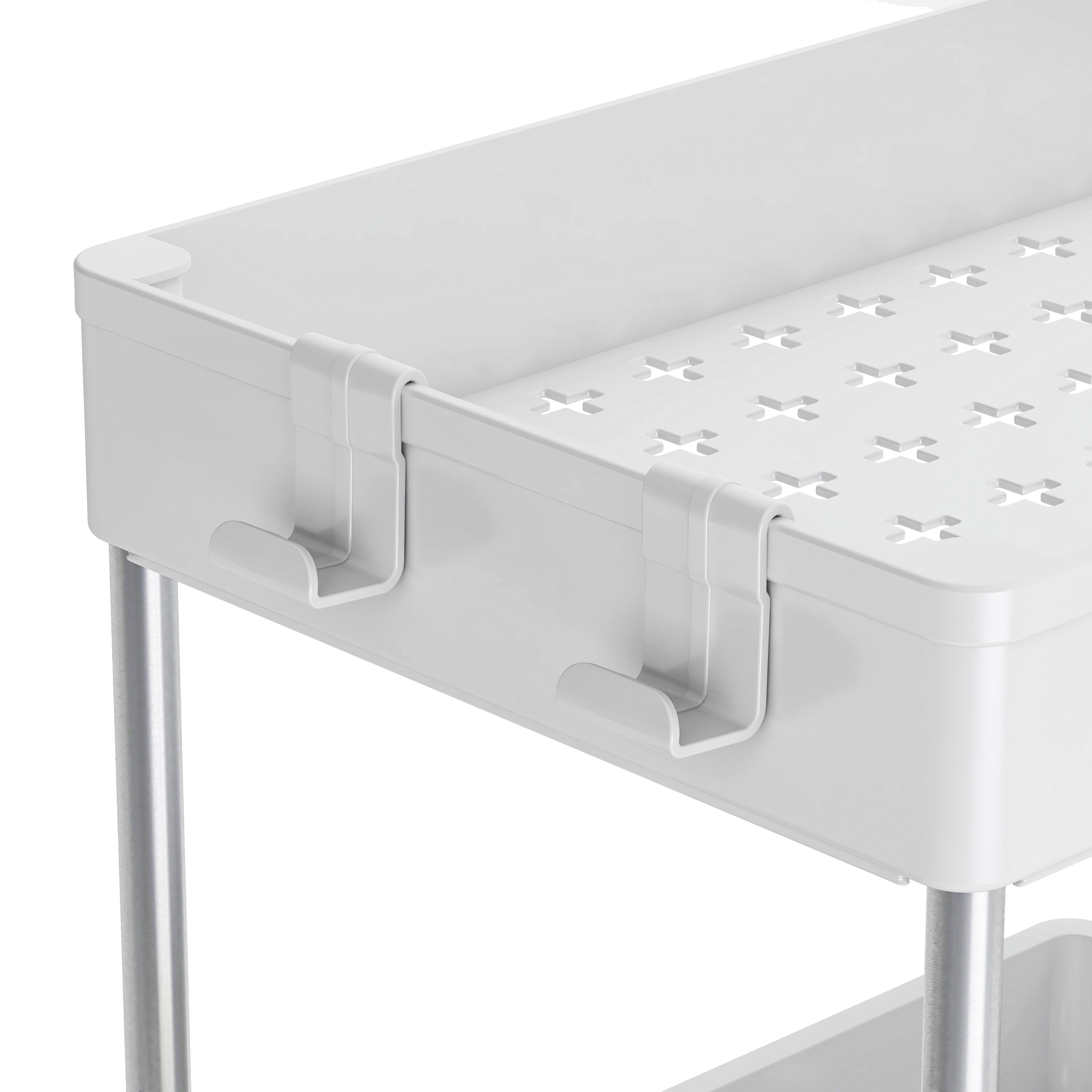 Simplify 2-Tier White Plastic Sink Organizer with Drawer