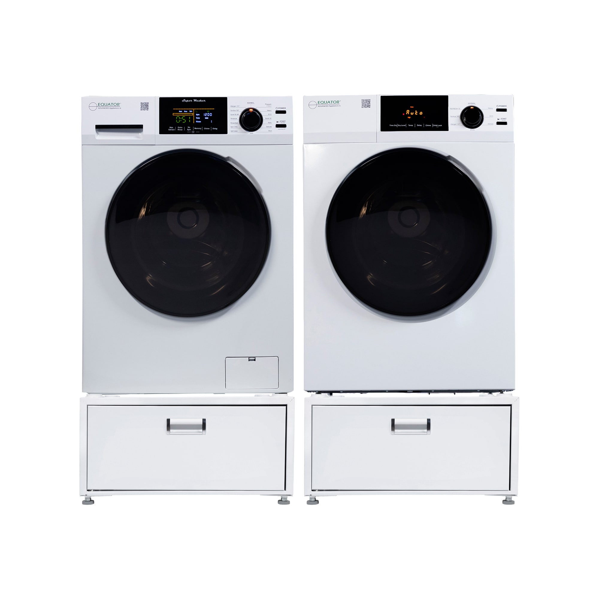 Equator Advanced Appliances EW 835+ED 870+2 PDL Side-by-Side Stacked Laundry Center with 1.9-cu ft Front load Washer and Electric 4-cu ft Dryer