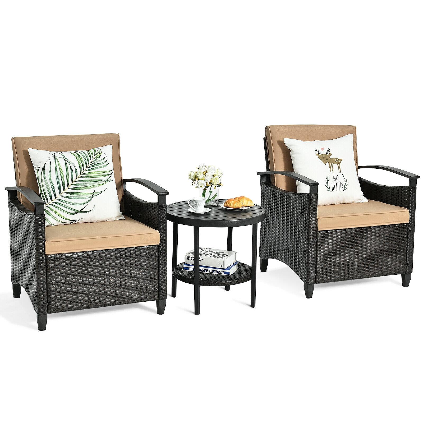 BABOOM Rattan Furniture Set 3-Piece Rattan Patio Conversation Set With ...