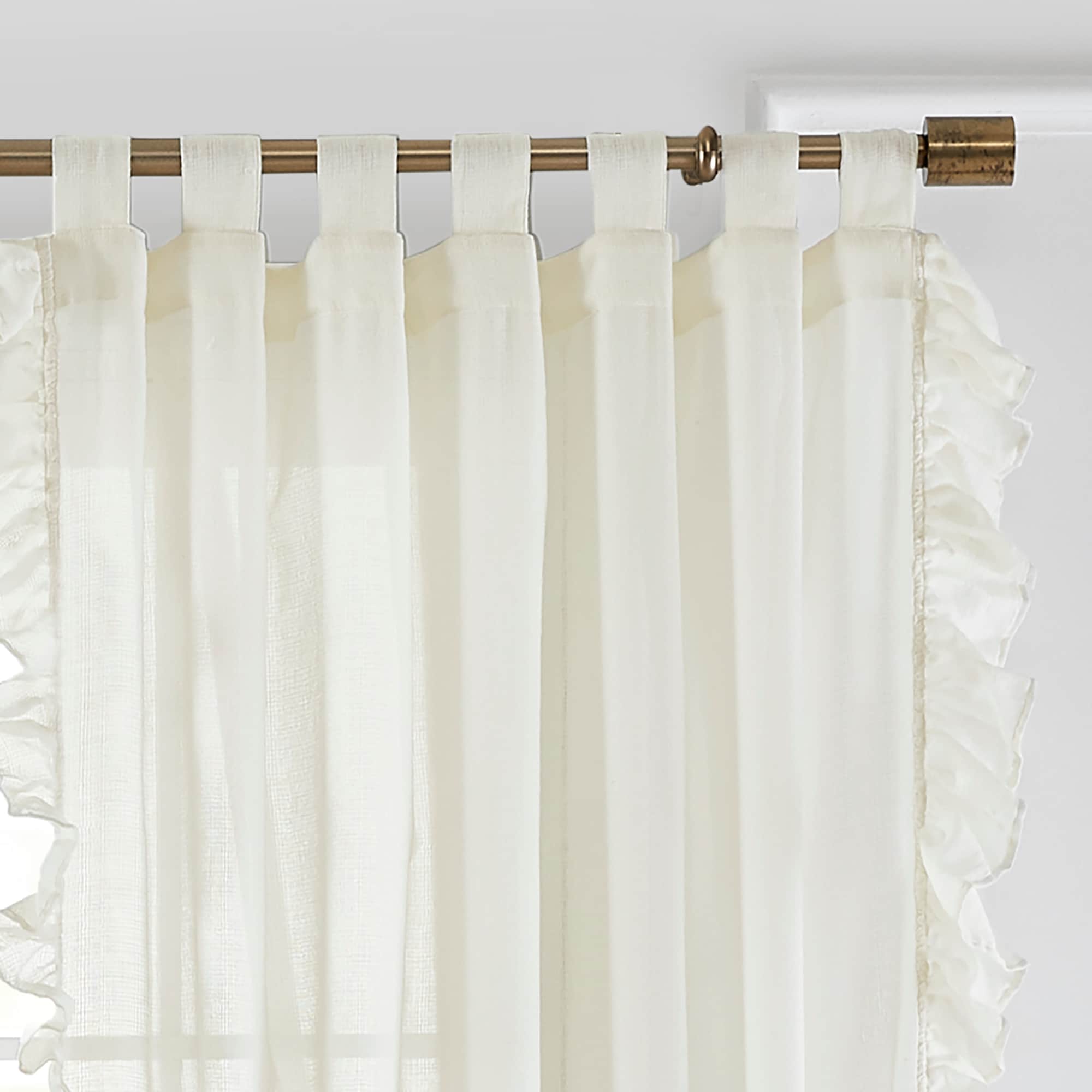 Ivory Cotton Sheer Tab-Top Ruffle Window Curtain Panel
