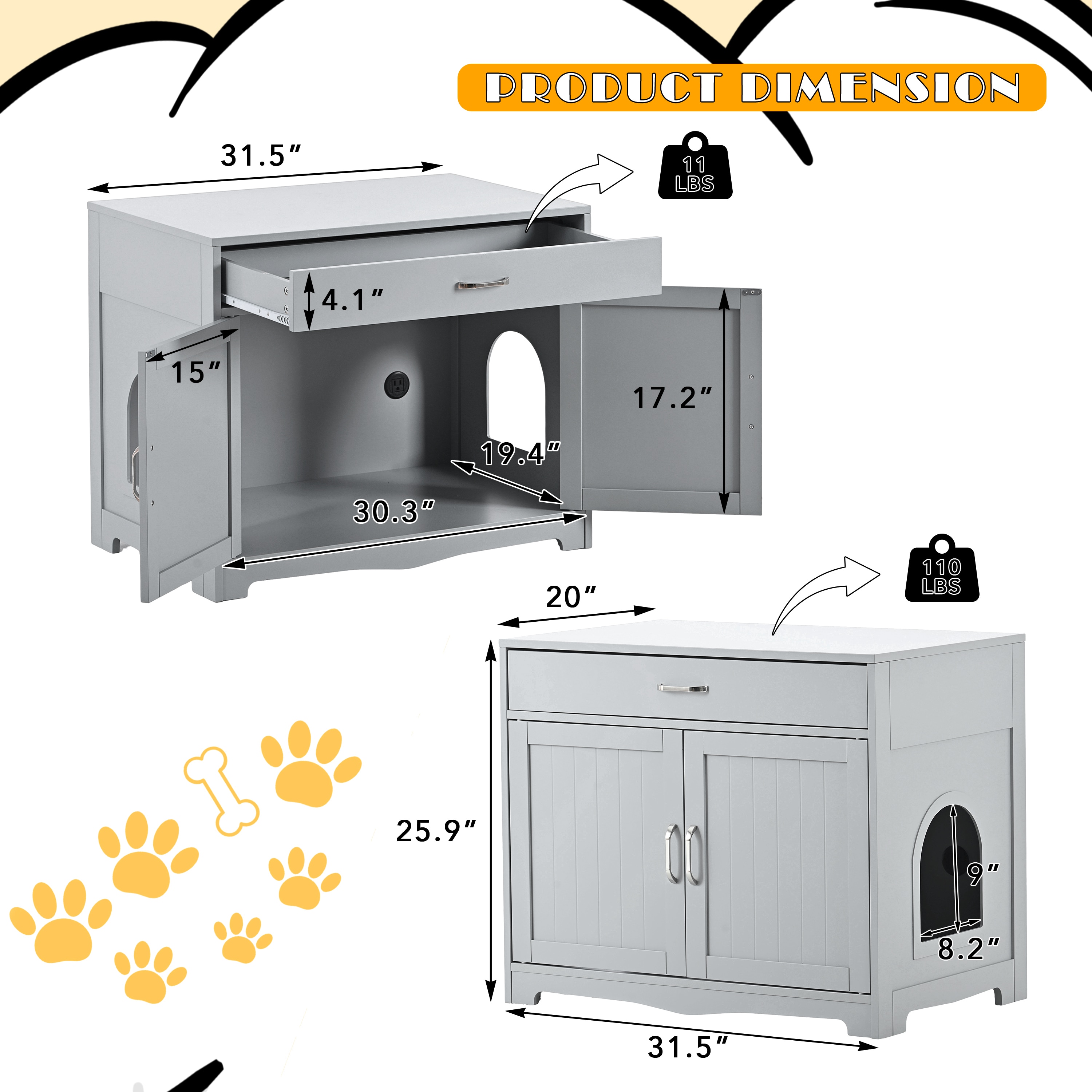 LIVIZA Gray Hooded Litter Box Concealment GIJ-LBE-001GY at Lowes.com