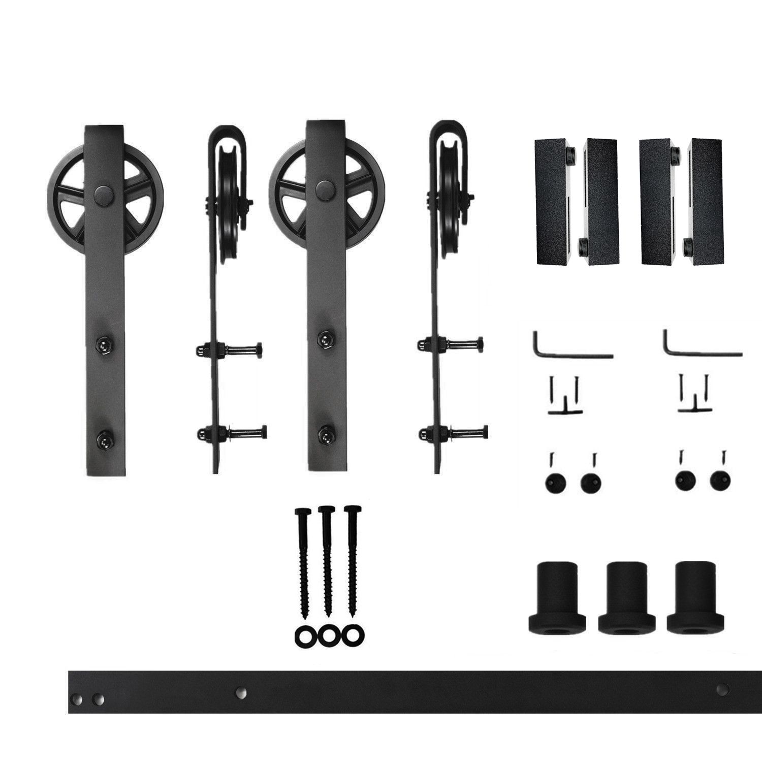 HOMACER 120-in Rustic Black Indoor Spoke Wheel Single Barn Door Hardware Kit HL1TGH120C Sansujyuku sansujyuku.com